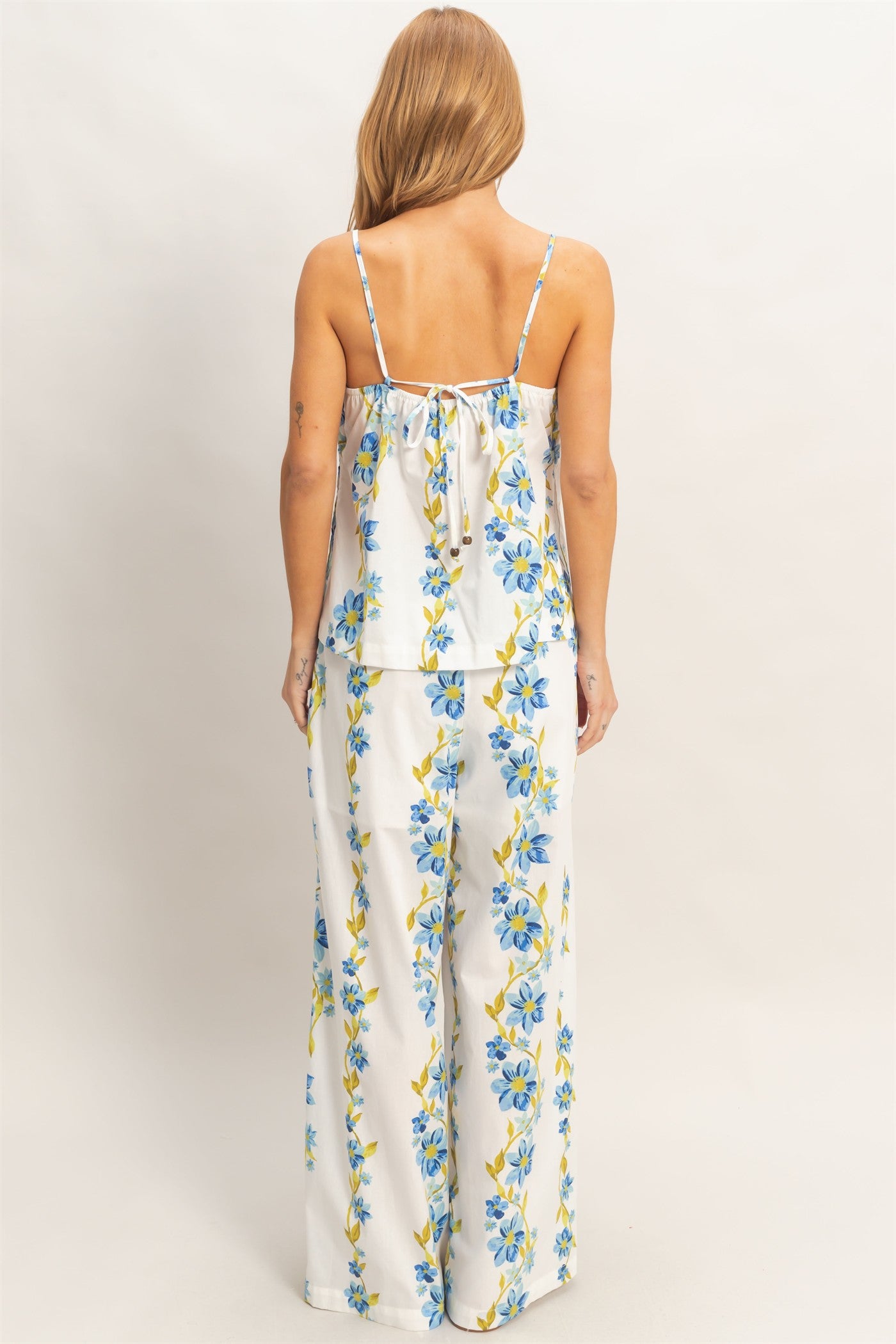 Wholesale Floral Spaghetti Strap Top & Pants Set Clothing HF26C569-SET BLUE HYFVE