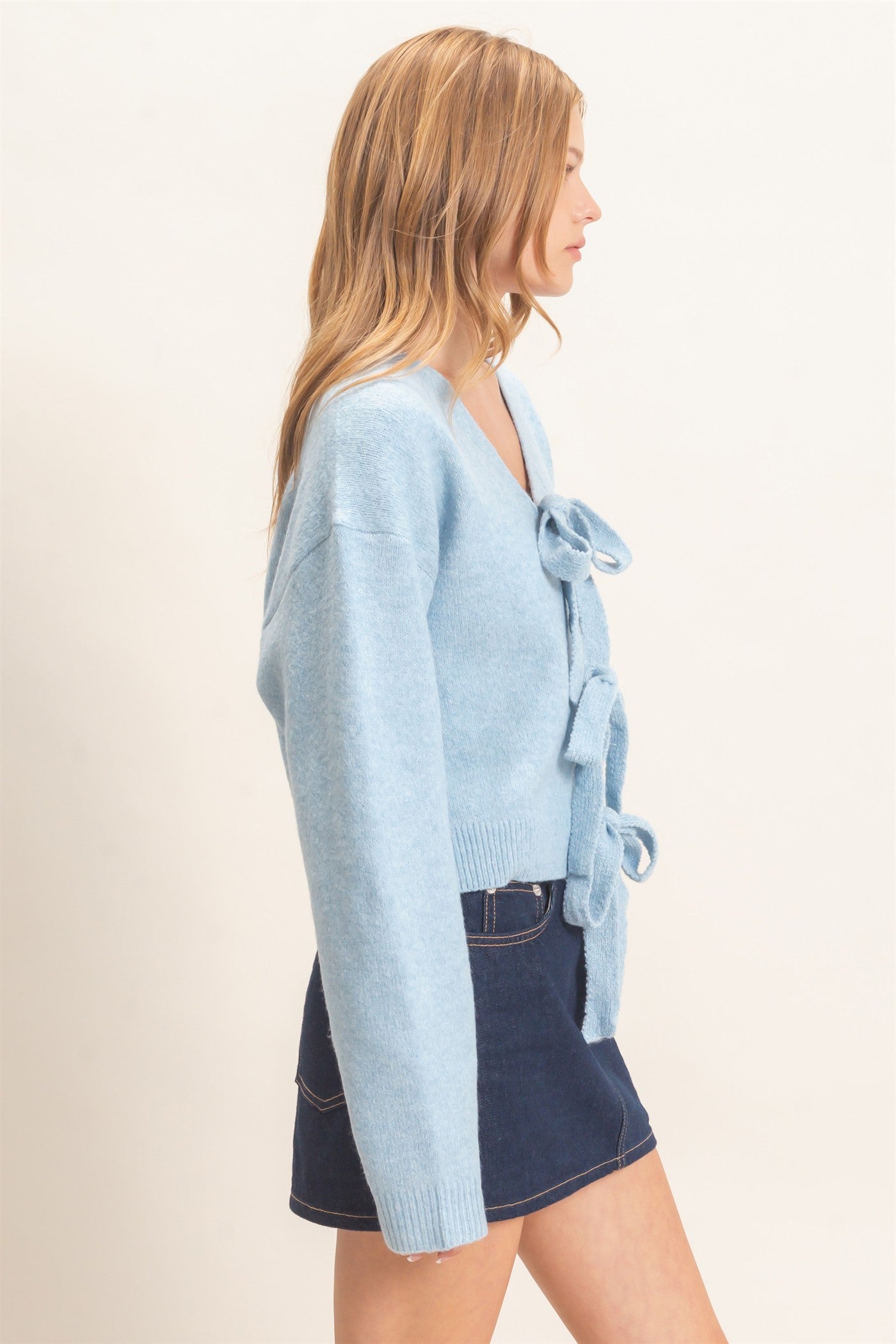 Wholesale Two-Way Bow Tie Sweater Sweaters HF26E167 DUSTY BLUE HYFVE