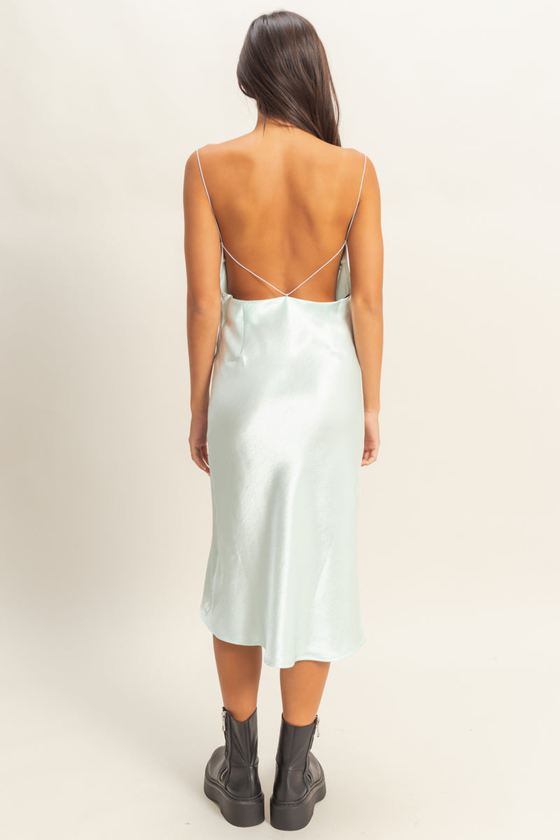 Wholesale Cowl Neck Satin Midi Dress Dresses DZ22A734 LIGHT MINT DOUBLE ZERO