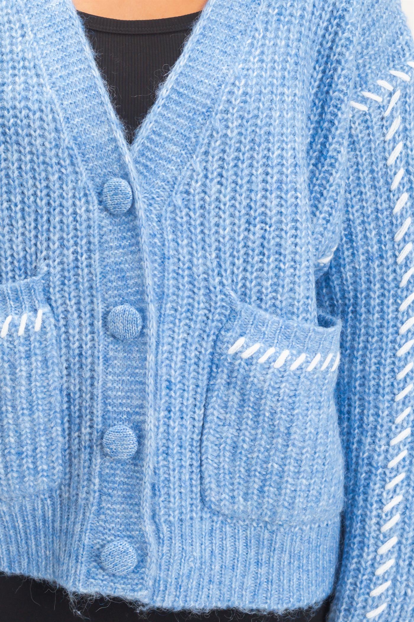 Wholesale Blanket Stitch Oversized Sweater Cardigan Cardigans DZ26E296 BLUE DOUBLE ZERO