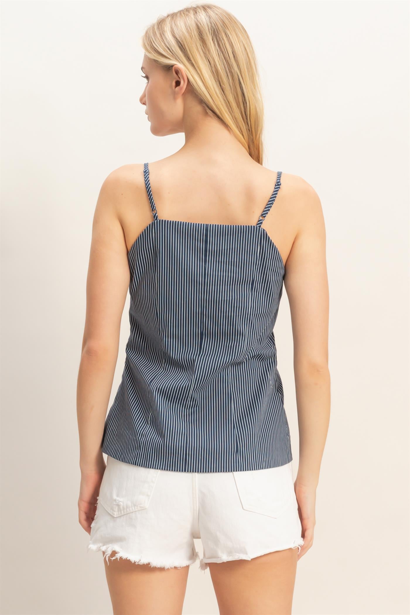 Wholesale Pinstripe Button Front Camisole Tank Tops HF25E715 NAVY HYFVE