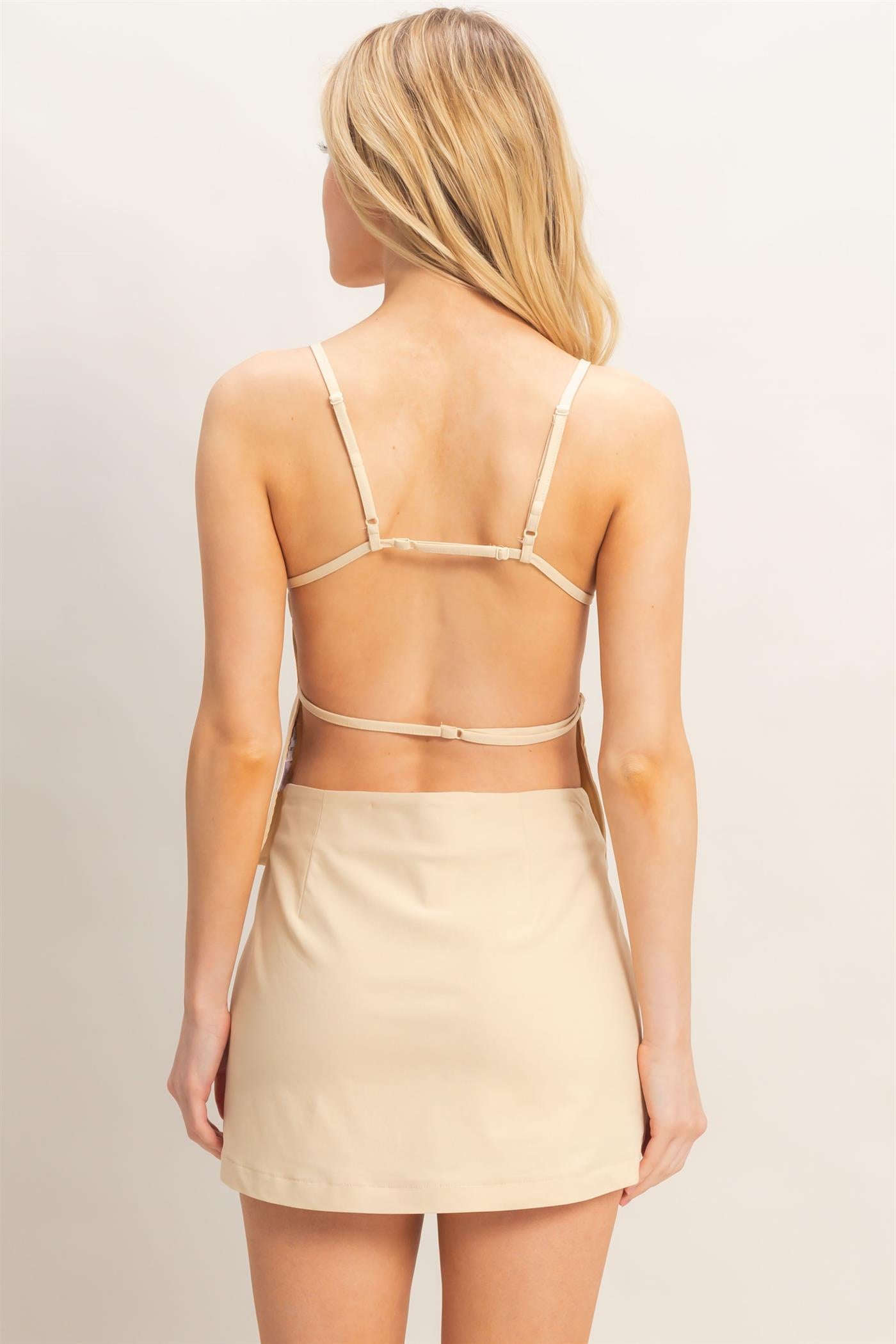 Wholesale Strappy Straight Neck Top & Skort Clothing HF26C894-SET SAND HYFVE