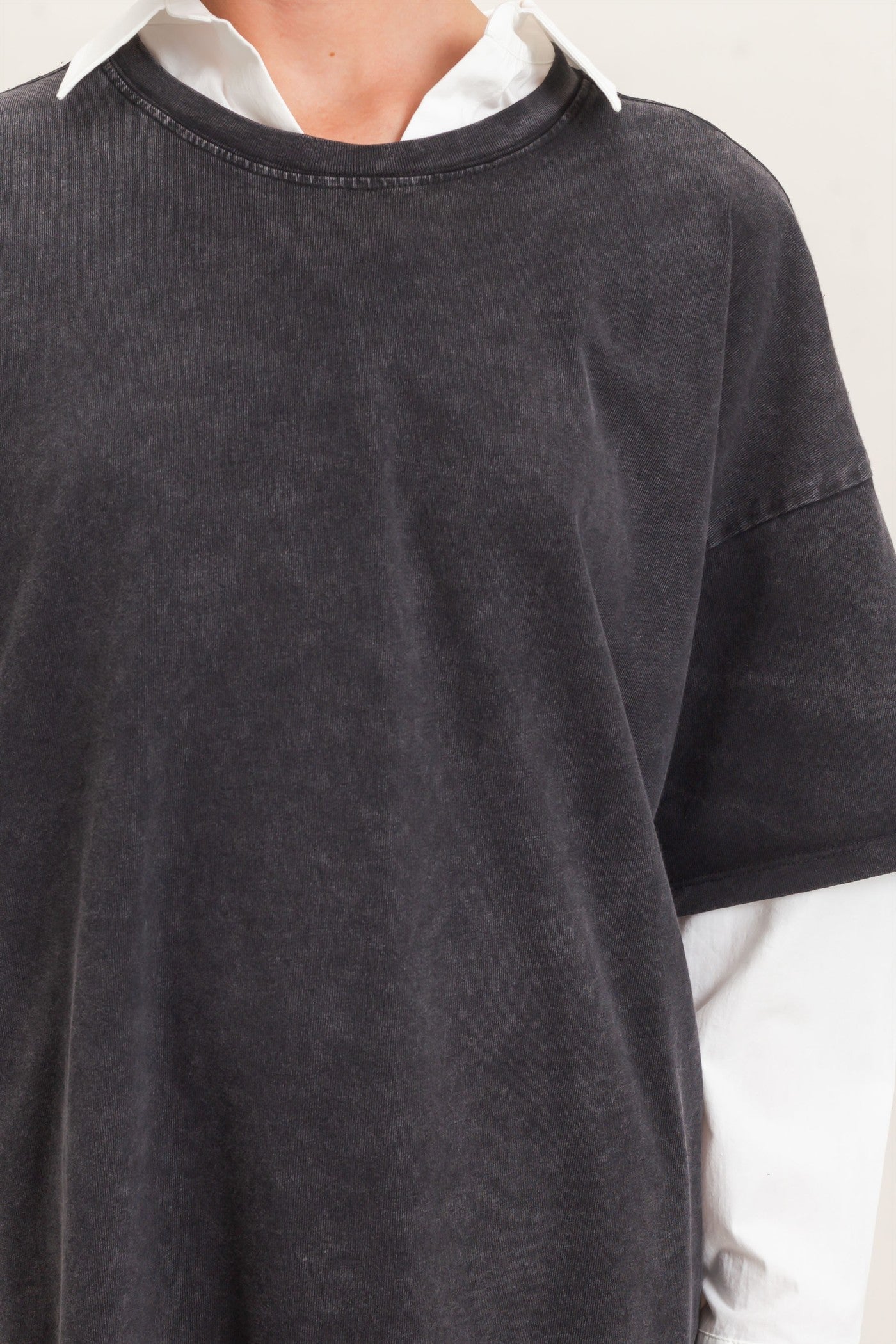Wholesale Mineral Wash Oversized Crew Neck T-Shirts Clothing Tops DZ26C961 BLACK DOUBLE ZERO