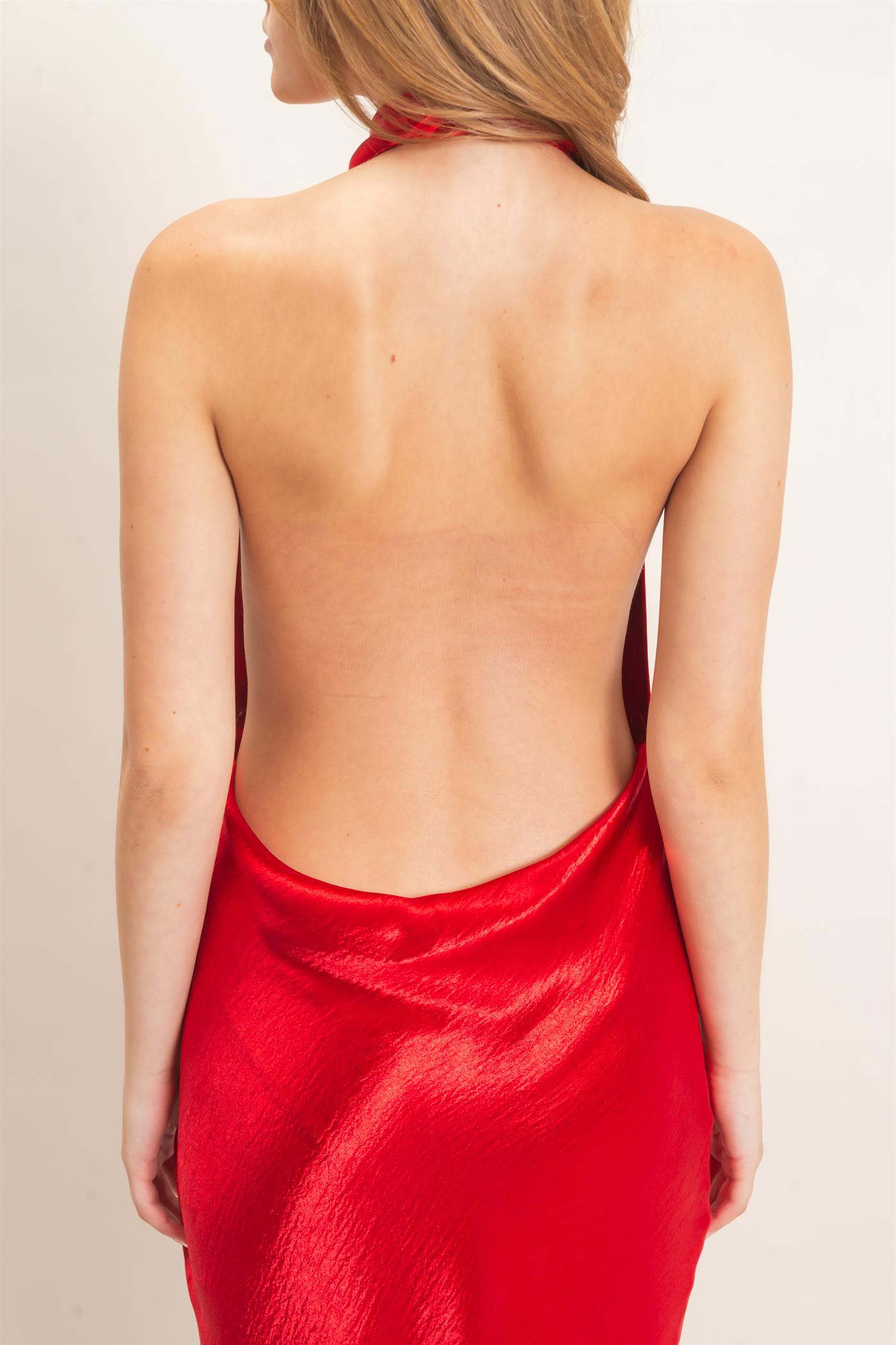 Wholesale Satin Cowl Neck Maxi Dress Dresses HF26F216-D RED HYFVE