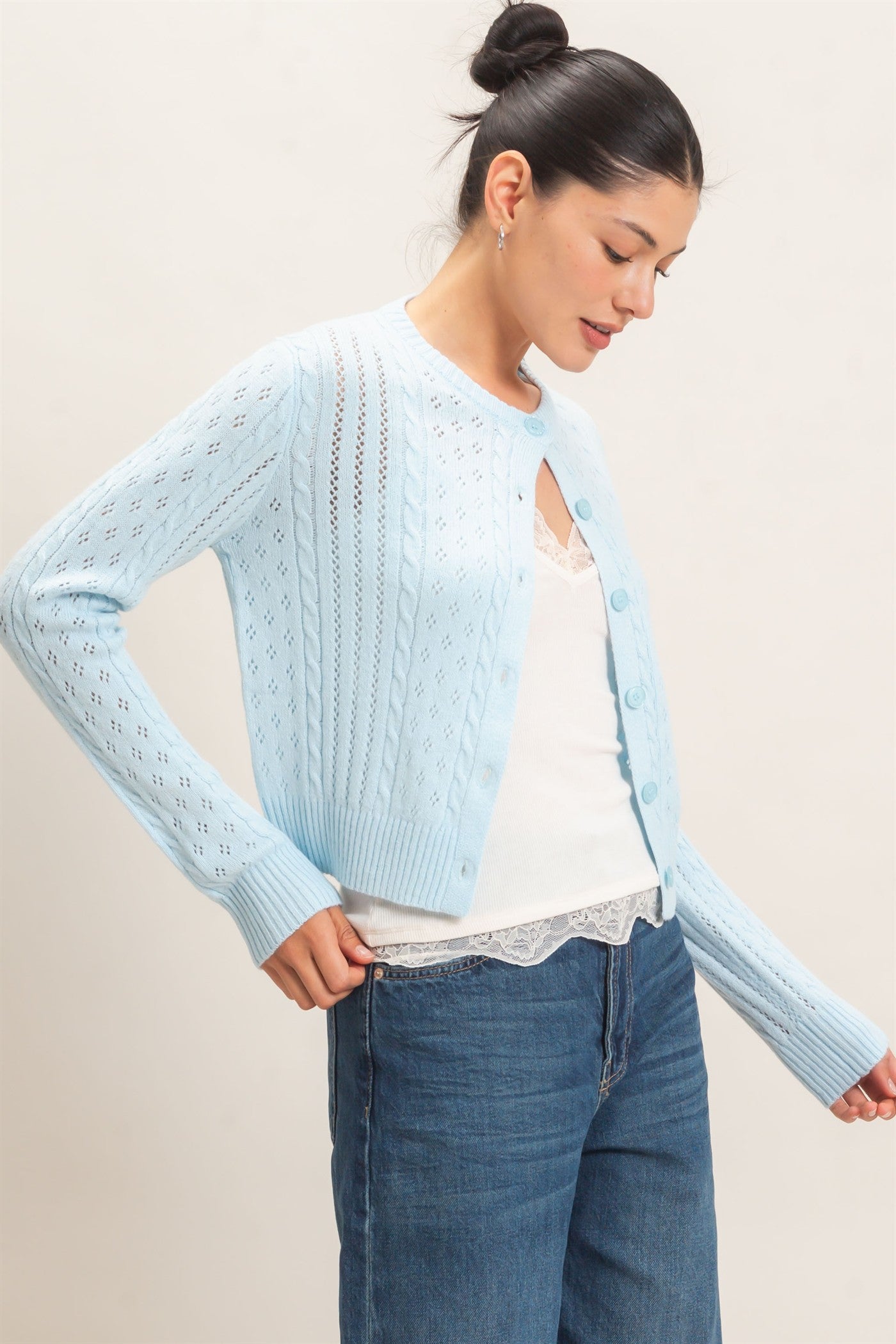 Wholesale Cable Knit Cardigan Cardigans HF26E150 BLUE HYFVE