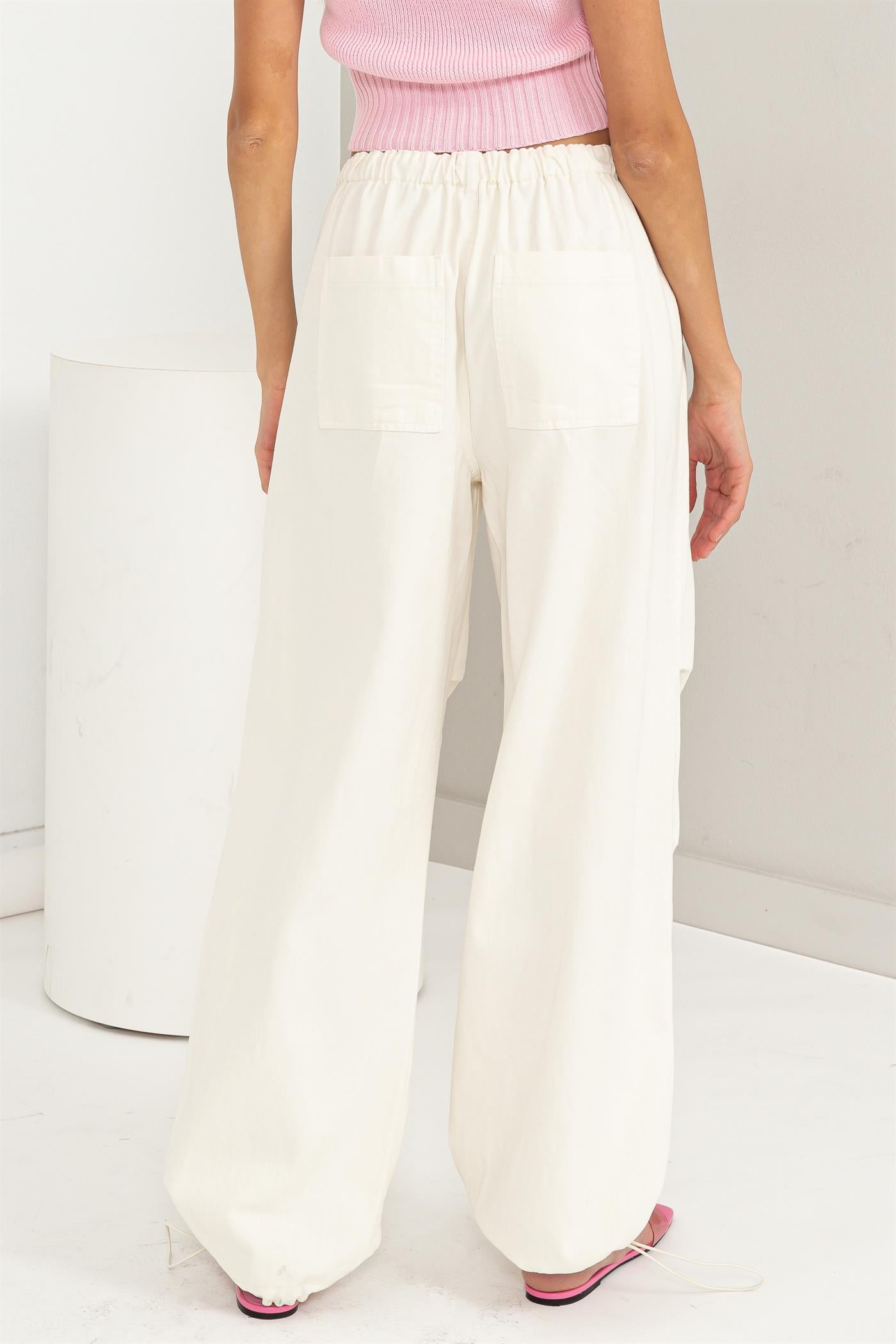 Wholesale Mid Rise Parachute Pants Pants DZ24A518 CREAM DOUBLE ZERO