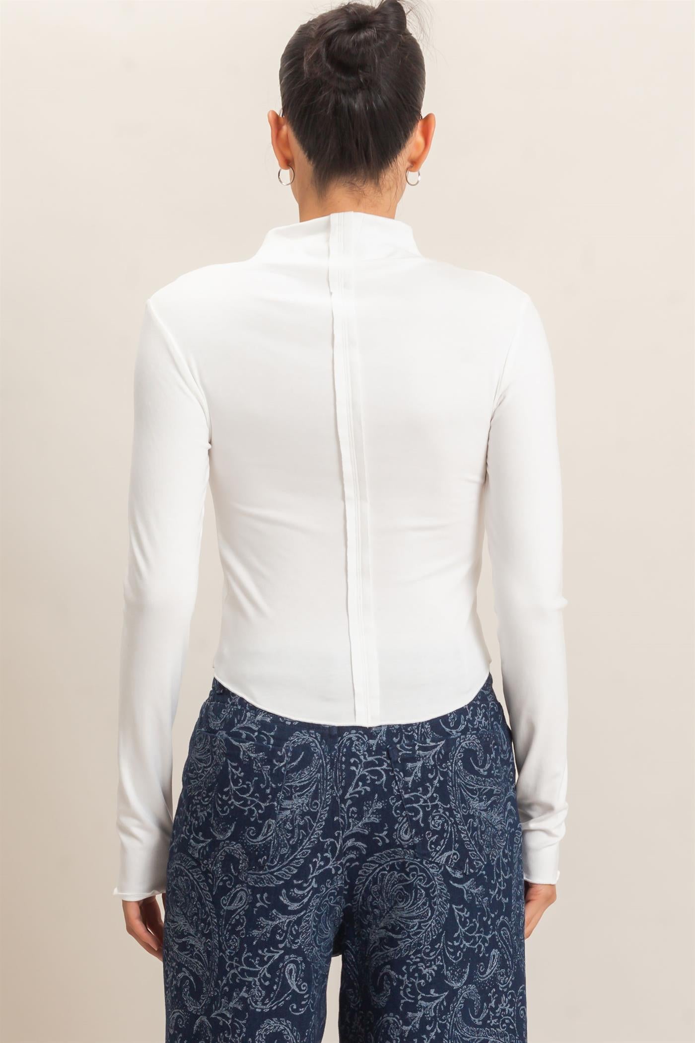 Wholesale Long Sleeve Lettuce Hem Top Clothing Tops HF26F122 IVORY HYFVE