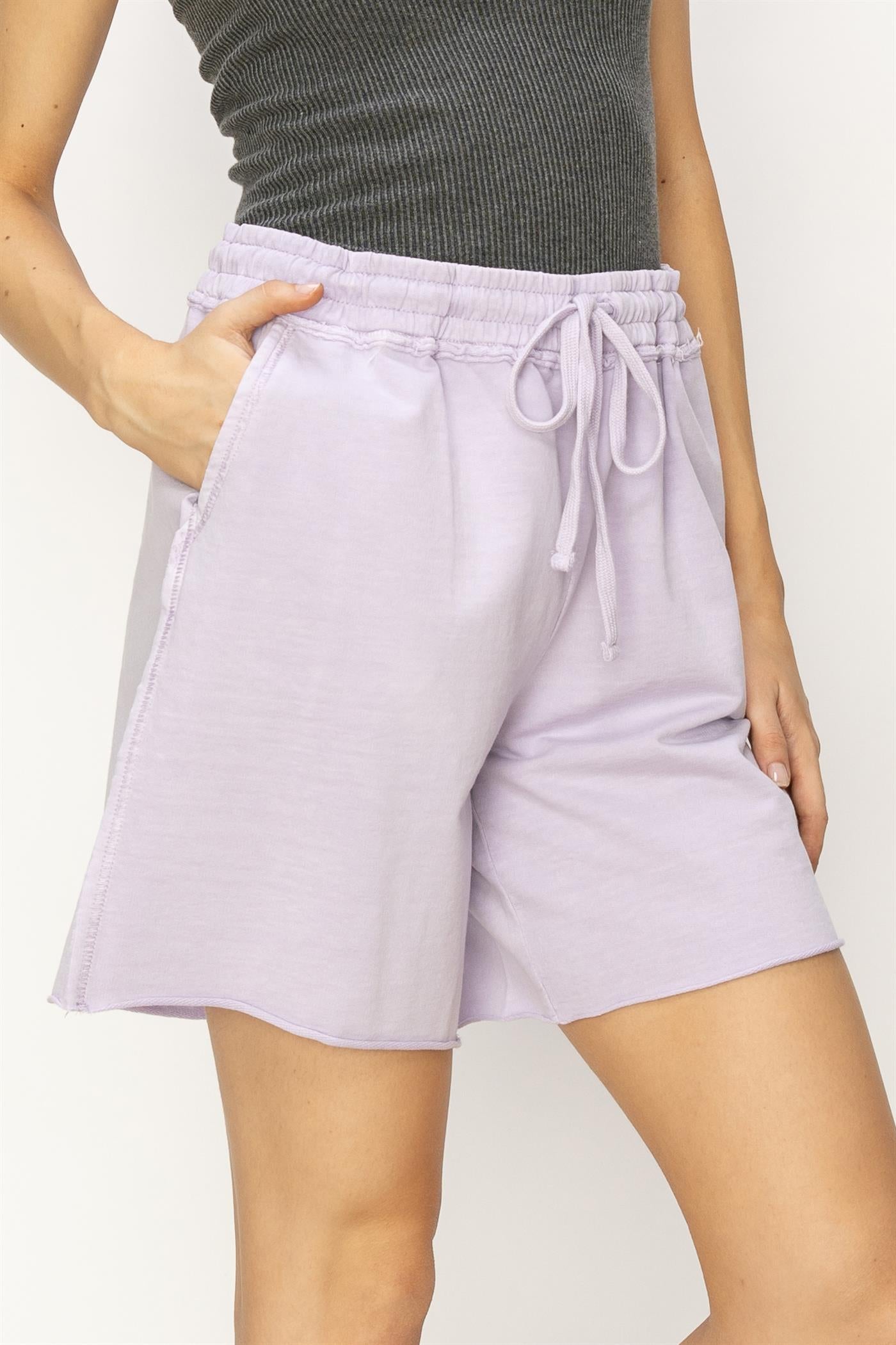Wholesale Mid Rise Drawstring Shorts Shorts DZ24A839 LAVENDER DOUBLE ZERO