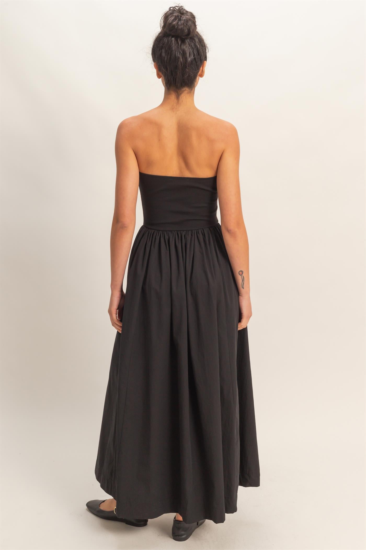 Wholesale Strapless Flowy Midi Dress Dresses DZ26A744 BLACK DOUBLE ZERO