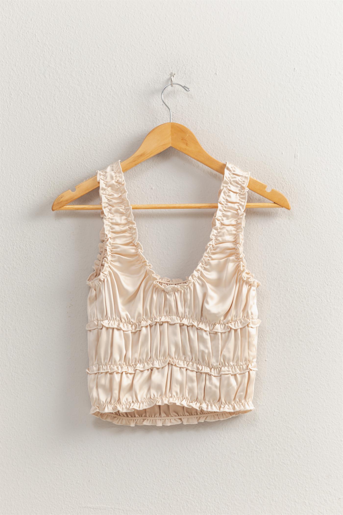 Wholesale Ruched Satin Sleeveless Crop Top Clothing Tops DZ25C172 ALPACA DOUBLE ZERO