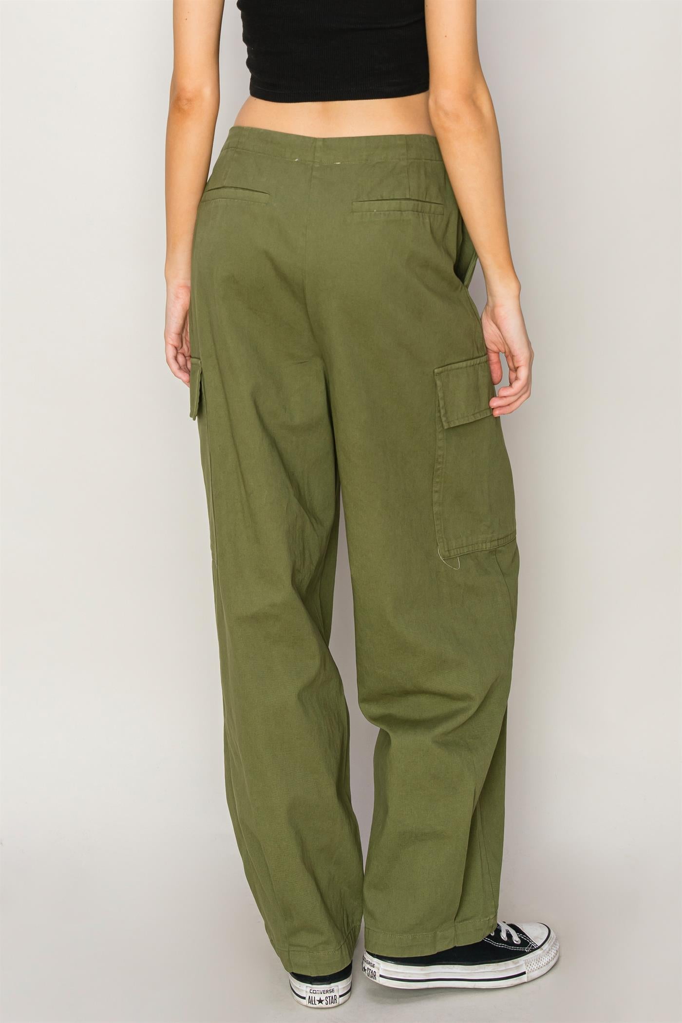 Wholesale High Waist Drawstring Cargo Pants Pants DZ24A650 MOSS DOUBLE ZERO