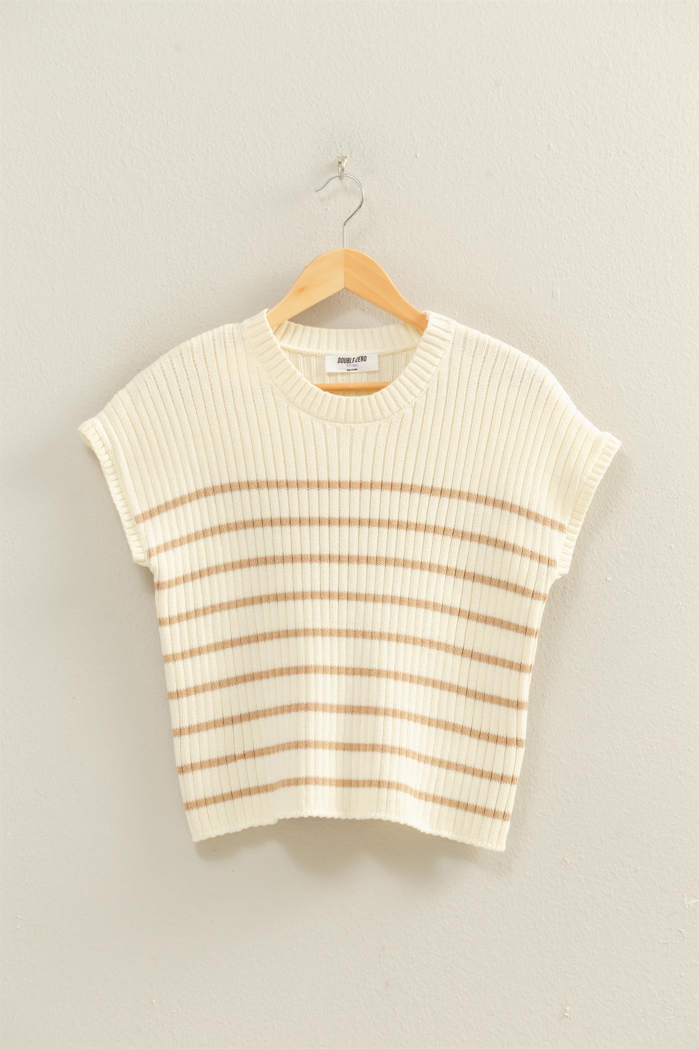 Wholesale Sleeveless Ribbed Striped Knit Top Clothing Tops DZ26A209 TAUPE DOUBLE ZERO