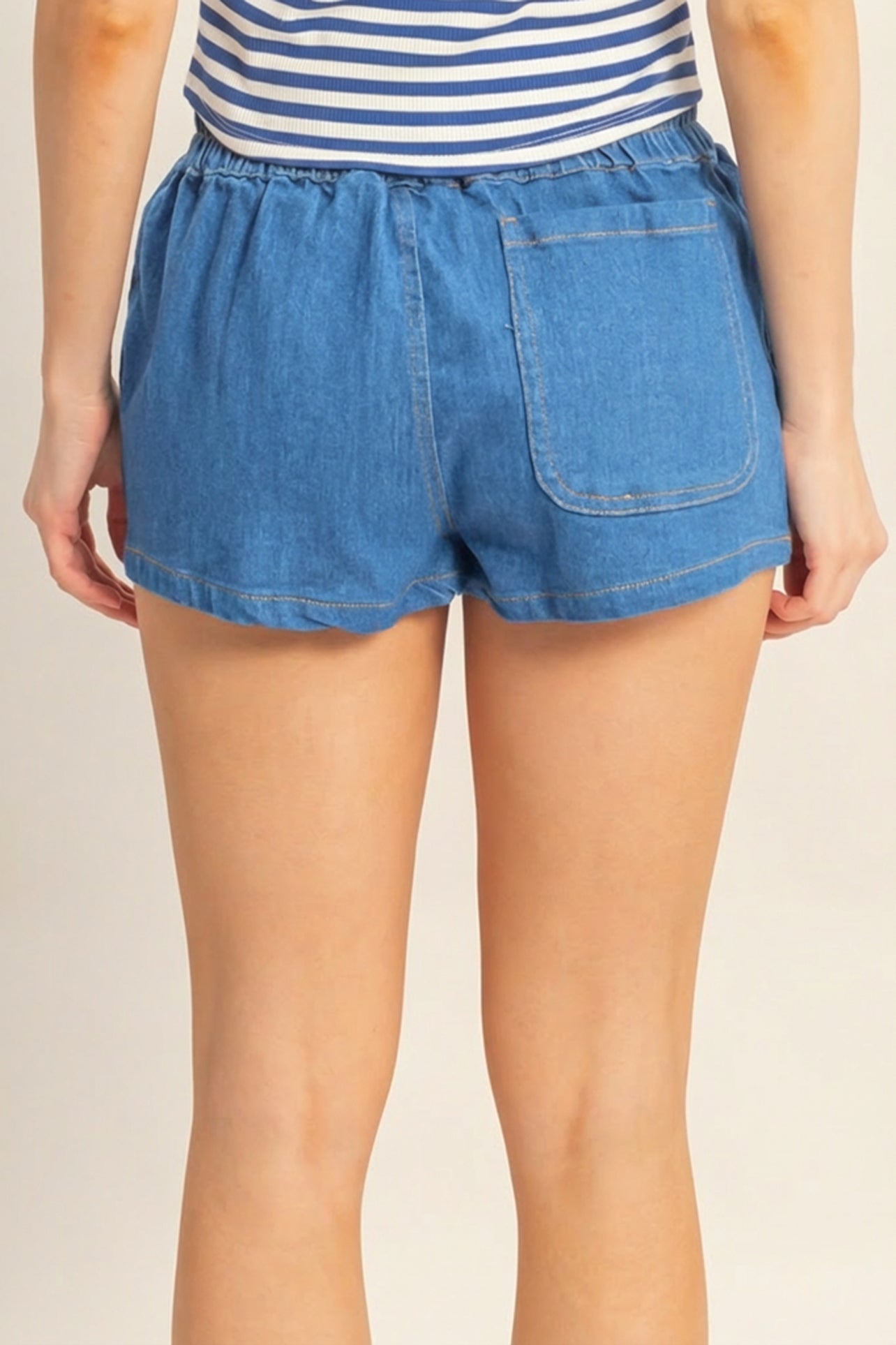 Wholesale Drawstring Waist Denim Skort Skorts HF26A382 MEDIUM DENIM HYFVE