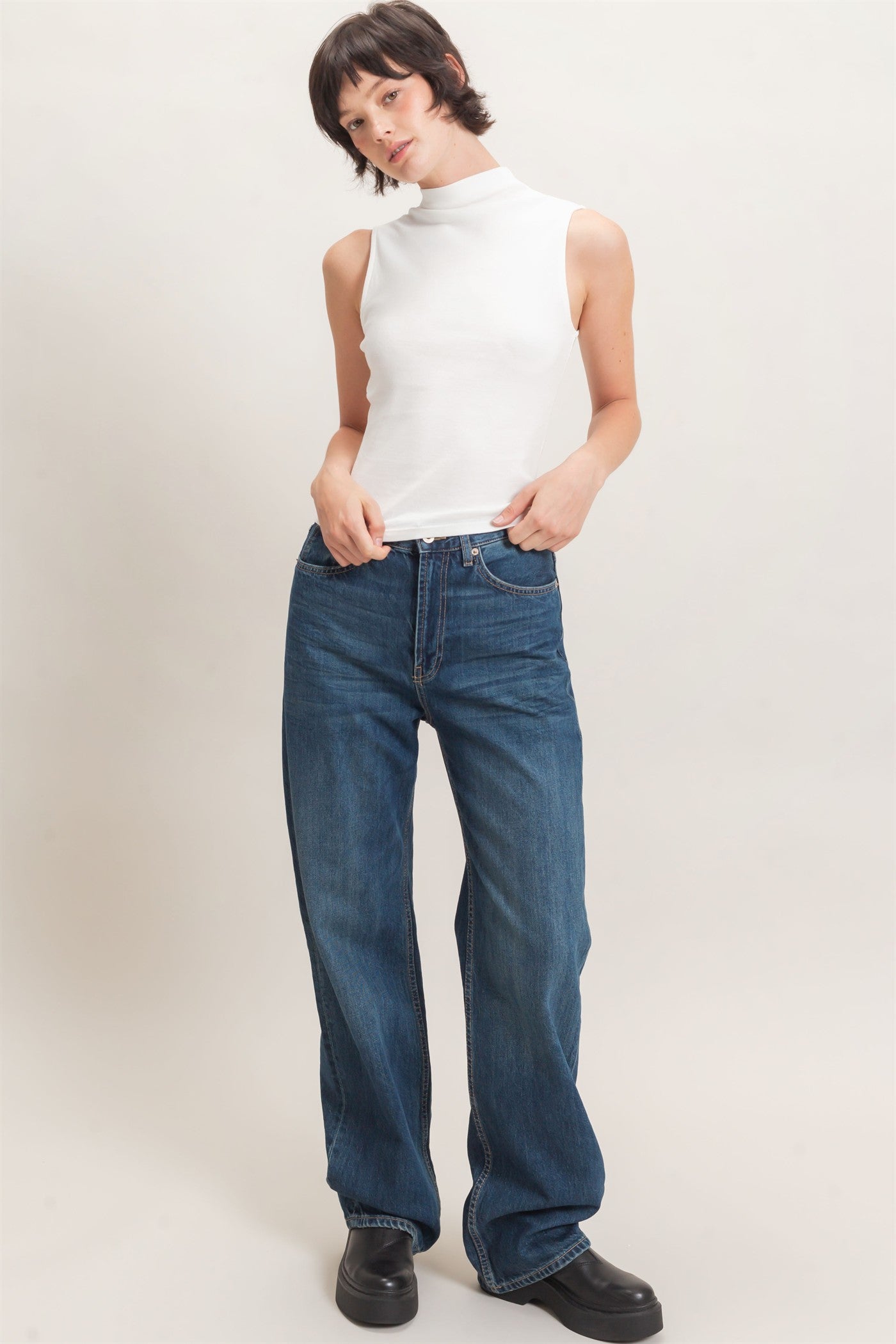 Wholesale Sleeveless Mock Neck Top Clothing Tops DZ26E397 WHITE DOUBLE ZERO