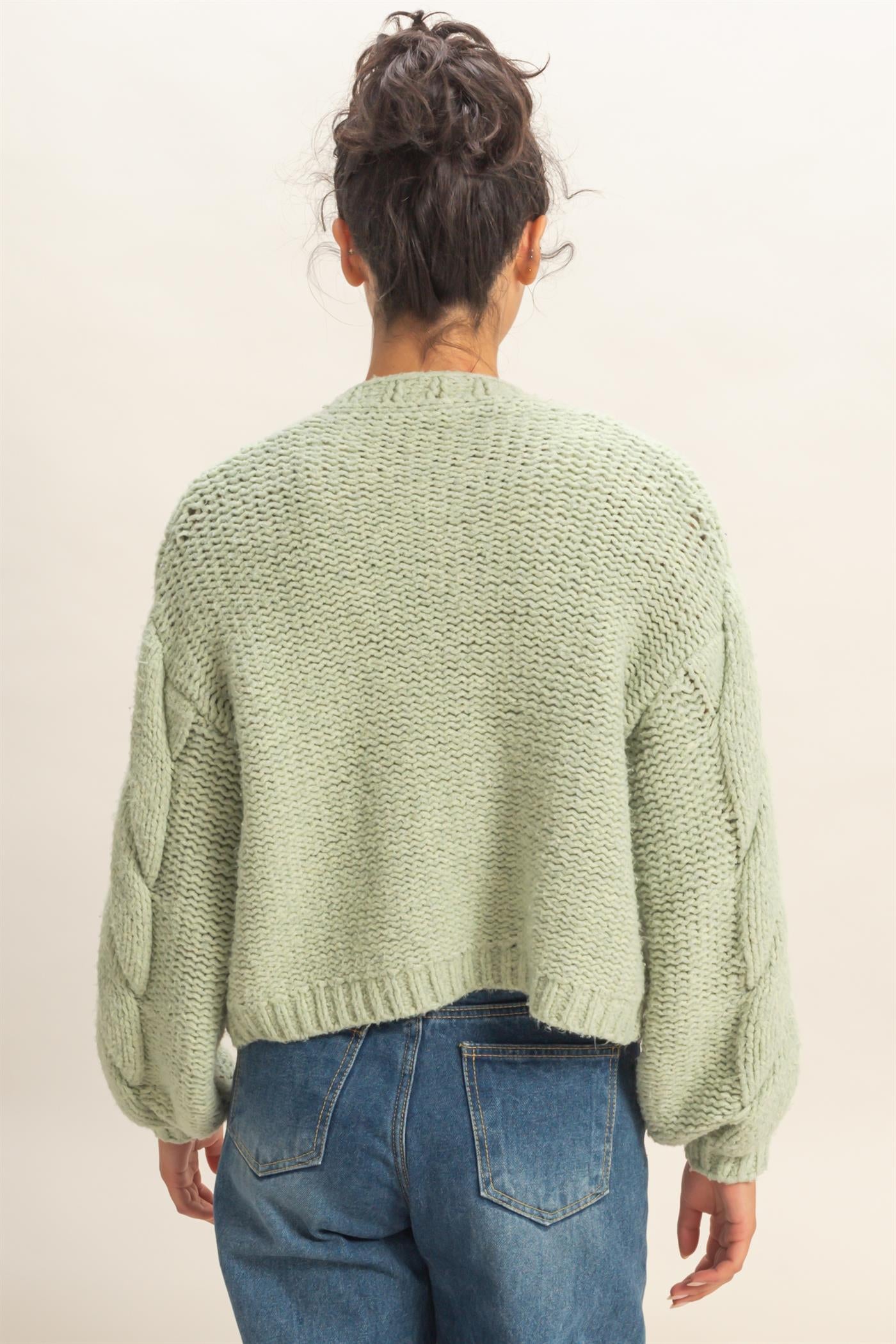 Wholesale Oversized Cable Knit Open Front Cardigan Sweater Cardigans DZ25F072 SAGE GREEN DOUBLE ZERO