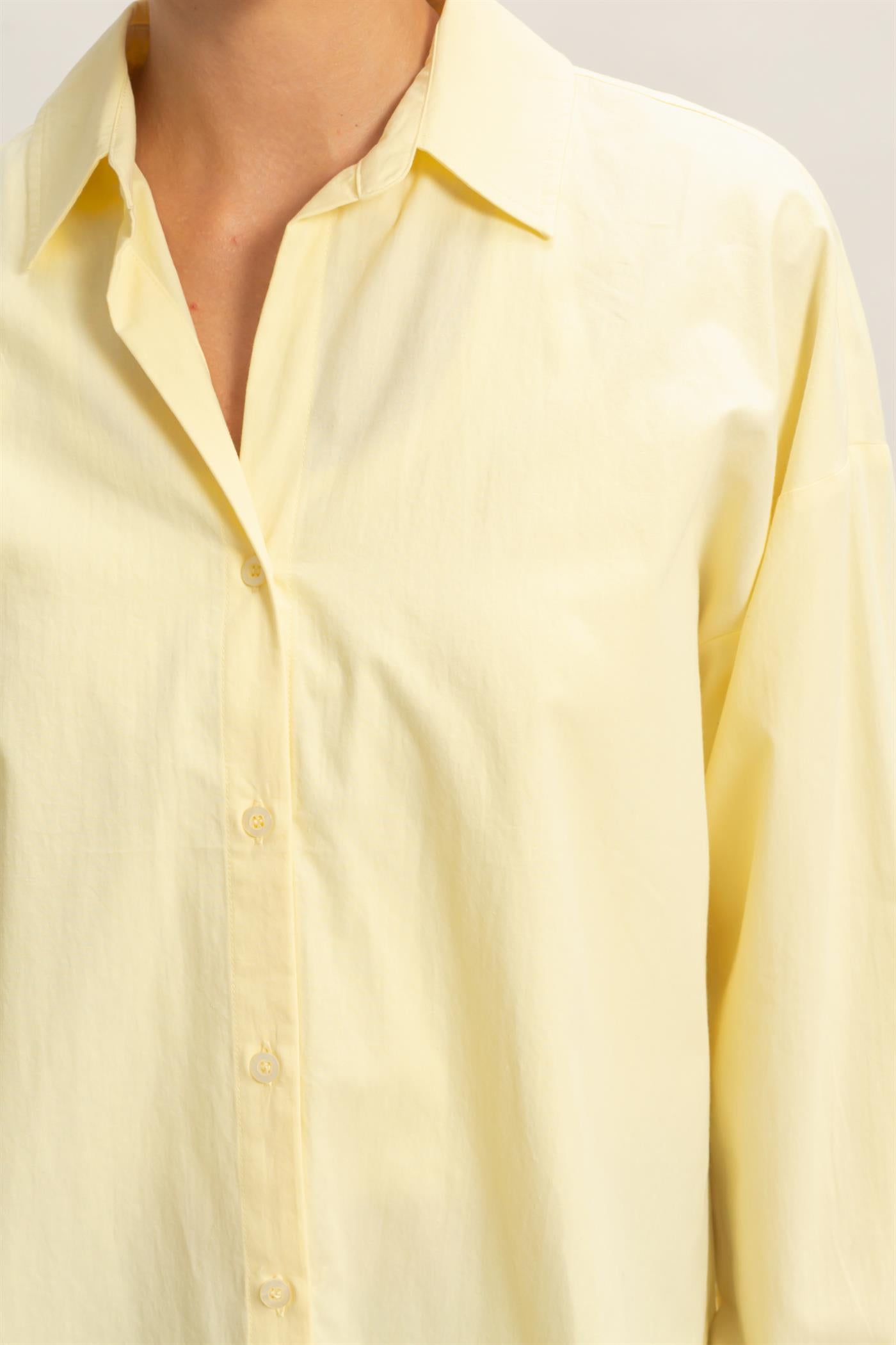 Wholesale Button Up Poplin Shirt Clothing Tops DZ26A330 PALE YELLOW HYFVE