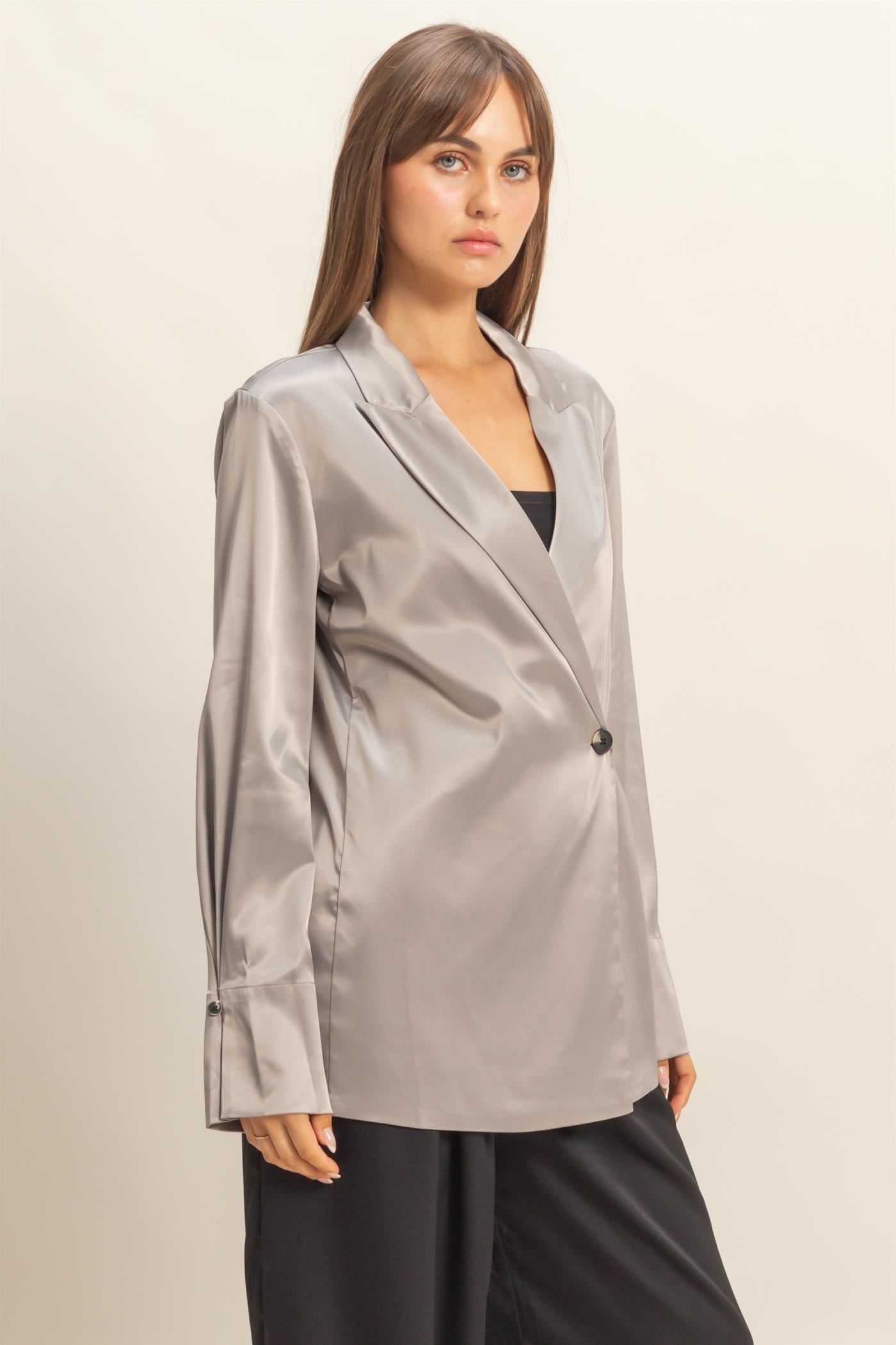 Wholesale Satin Long Sleeve Blazer Coats & Jackets HF23G242 GREY HYFVE