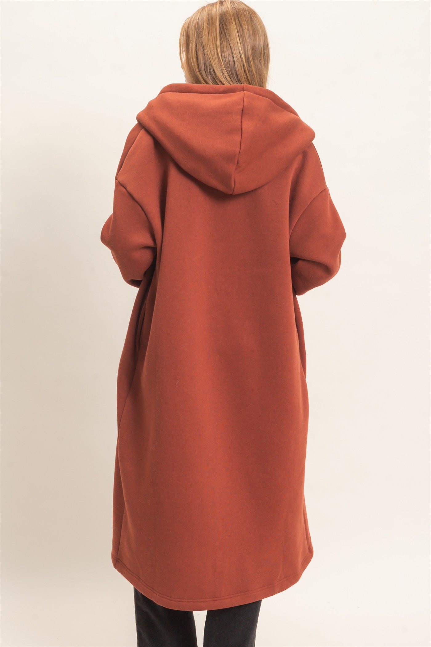 Wholesale Oversized Hooded Open Front Coat Coats & Jackets HF26F142-D BRICK HYFVE