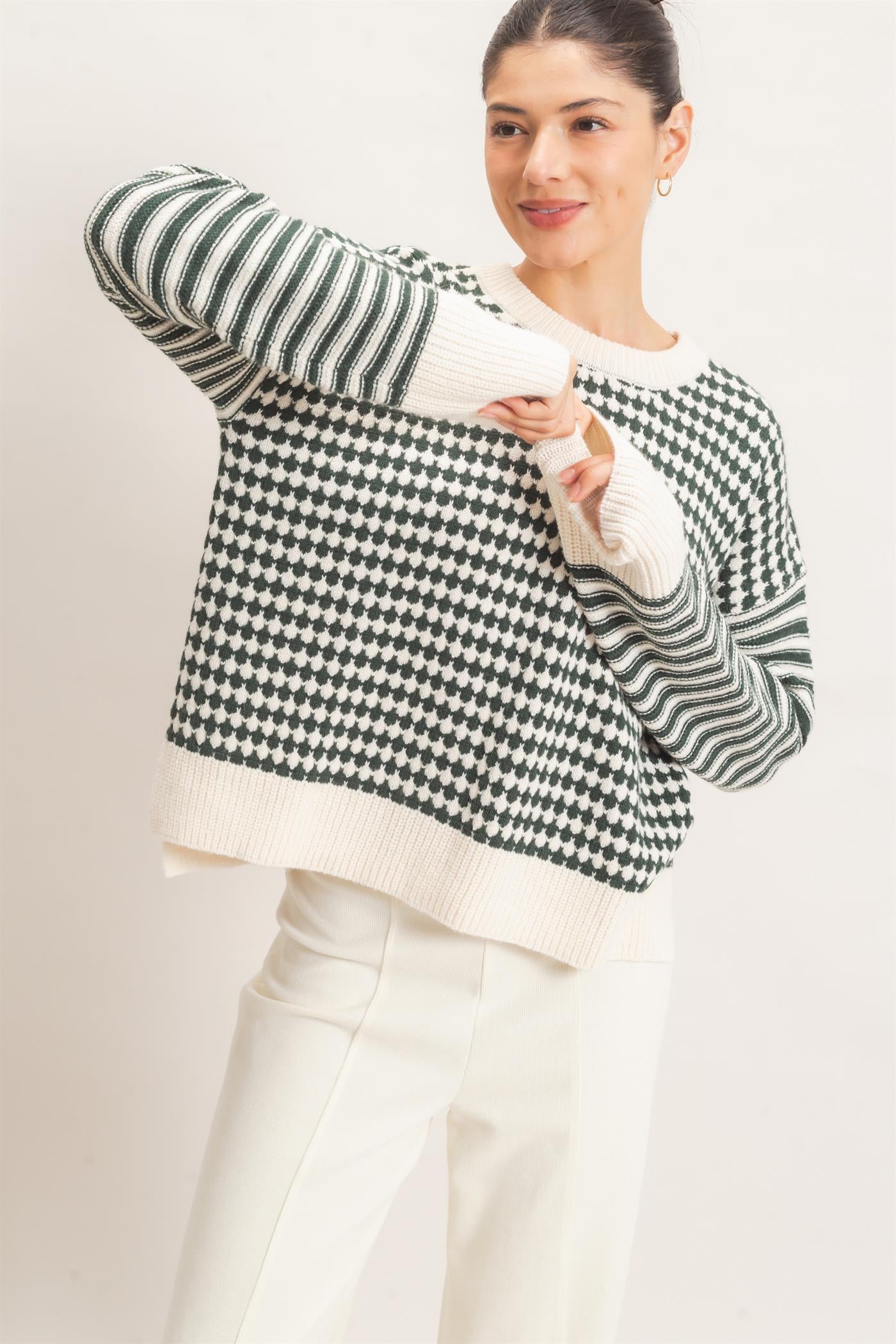 Wholesale Mixed Pattern Long Sleeve Sweater Sweaters HF26E821 HUNTER GREEN HYFVE
