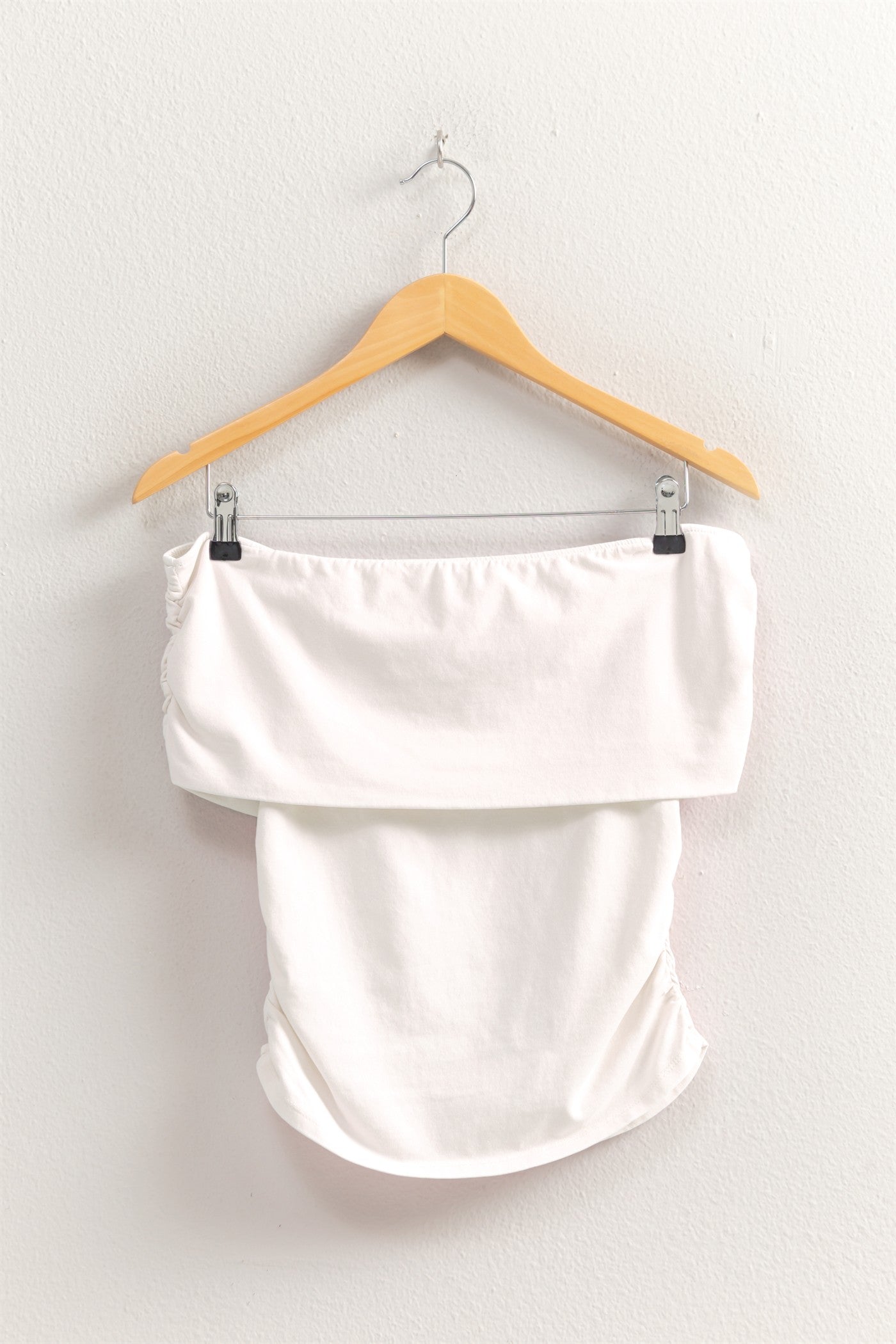 Wholesale Off-The-Shoulder Side Ruched Top Clothing Tops DZ25C848 WHITE DOUBLE ZERO
