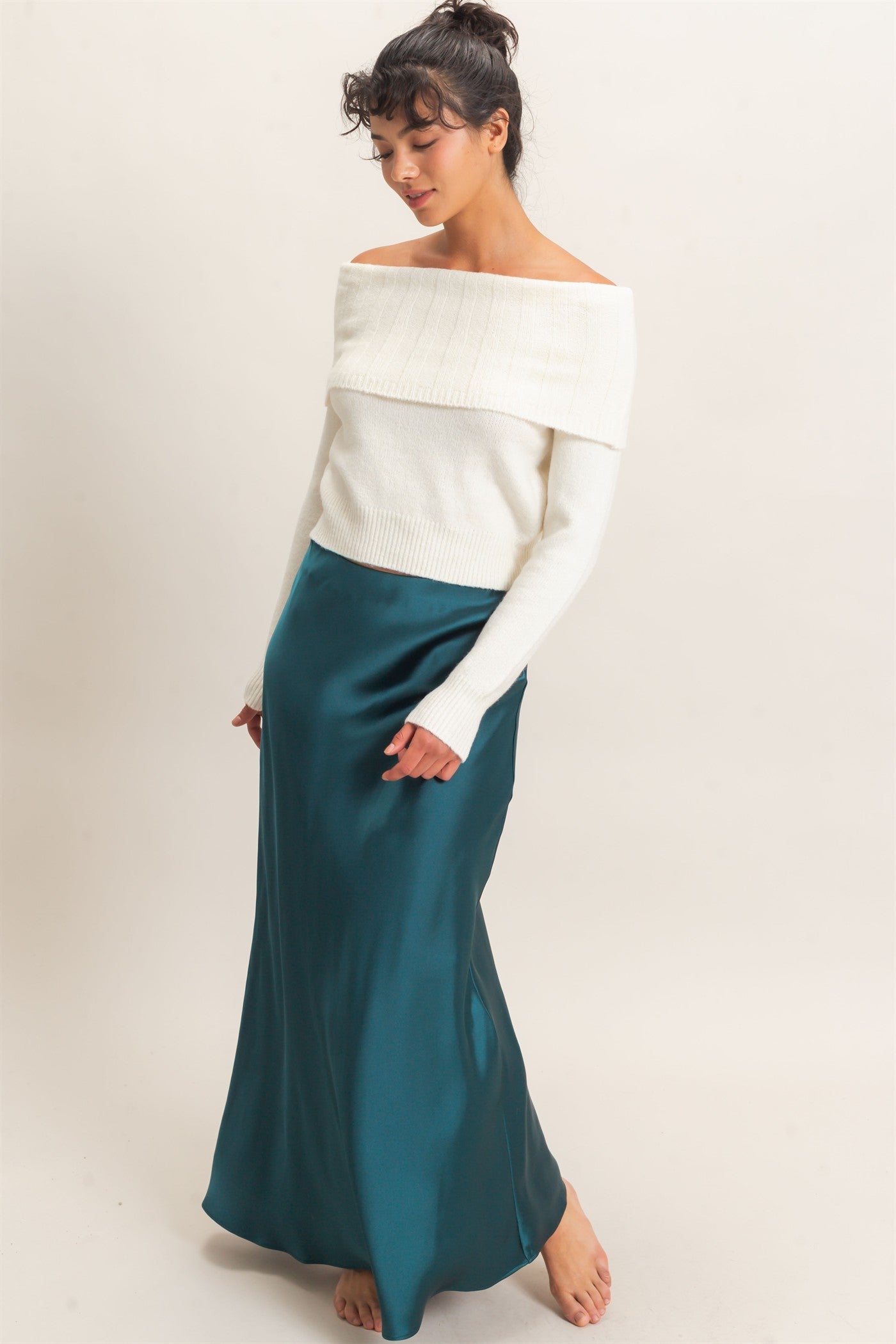 Wholesale Satin Maxi Skirt Skirts DZ26C970 DARK TEAL DOUBLE ZERO