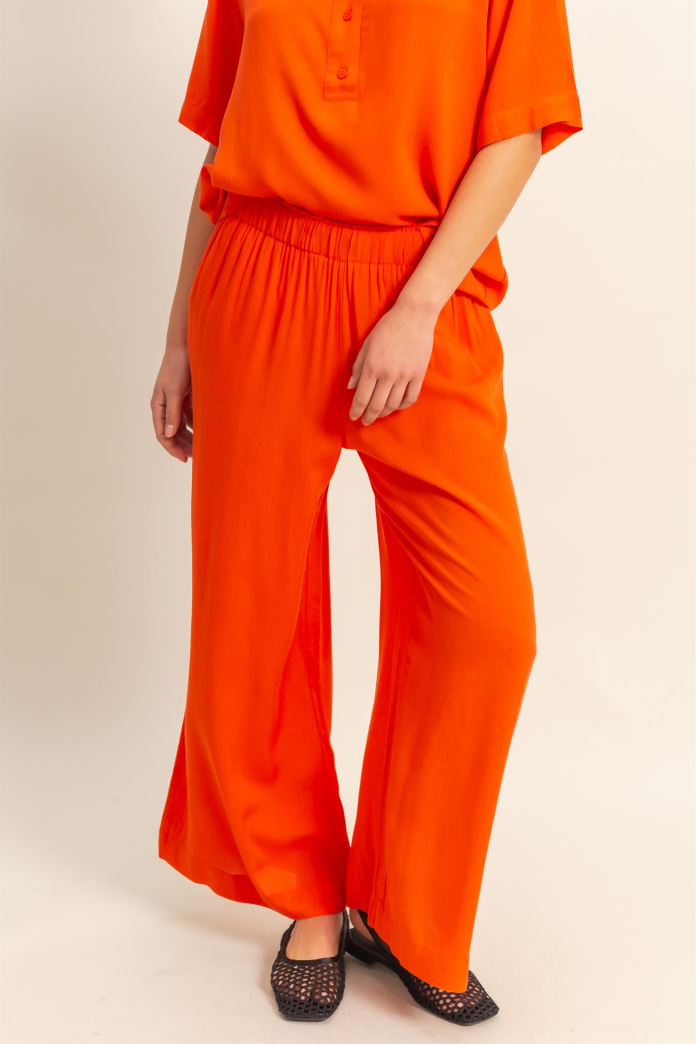Wholesale High Waist Woven Wide Leg Pants Pants DZ25C192 TOMATO DOUBLE ZERO