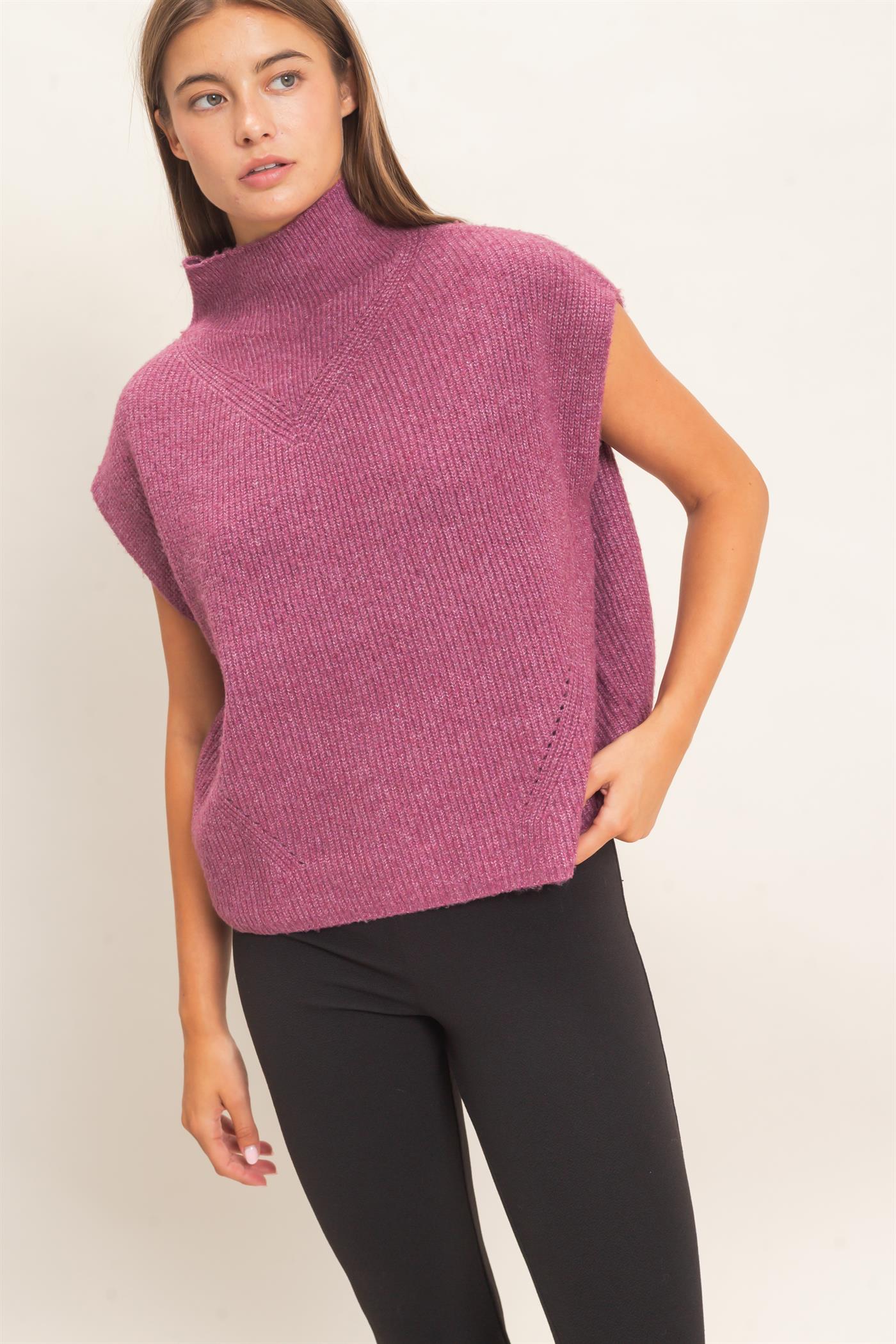 Wholesale Sleeveless High Neck Sweater Sweaters DZ26E295 PLUM DOUBLE ZERO
