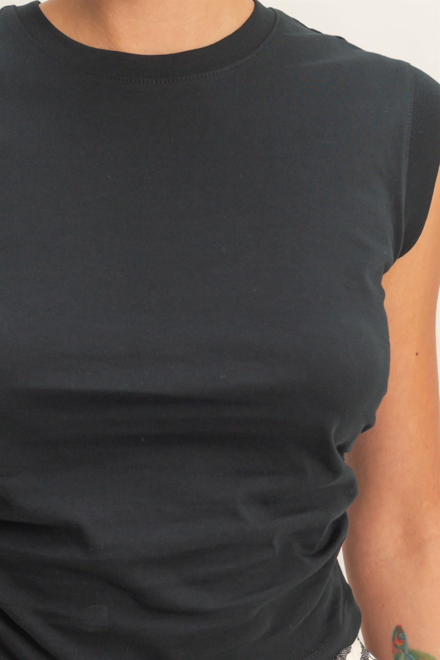 Wholesale Ruched Waist Sleeveless Cotton Top Clothing Tops DZ26C520 BLACK DOUBLE ZERO