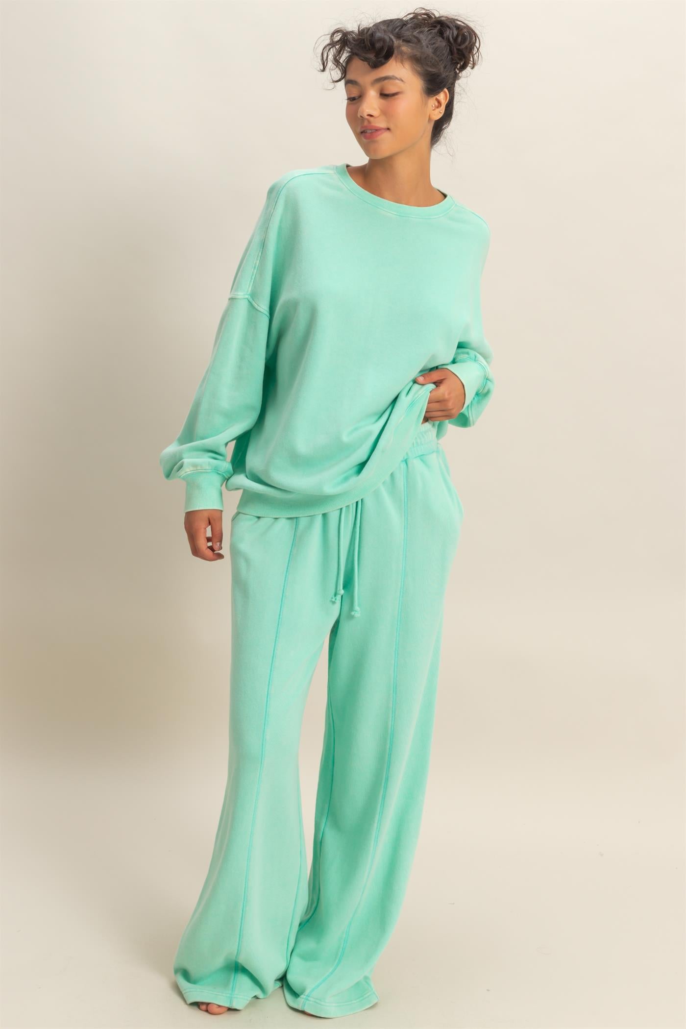 Wholesale Acid Wash Oversized Sweatshirt Sweatshirts DZ26A984 MINT DOUBLE ZERO