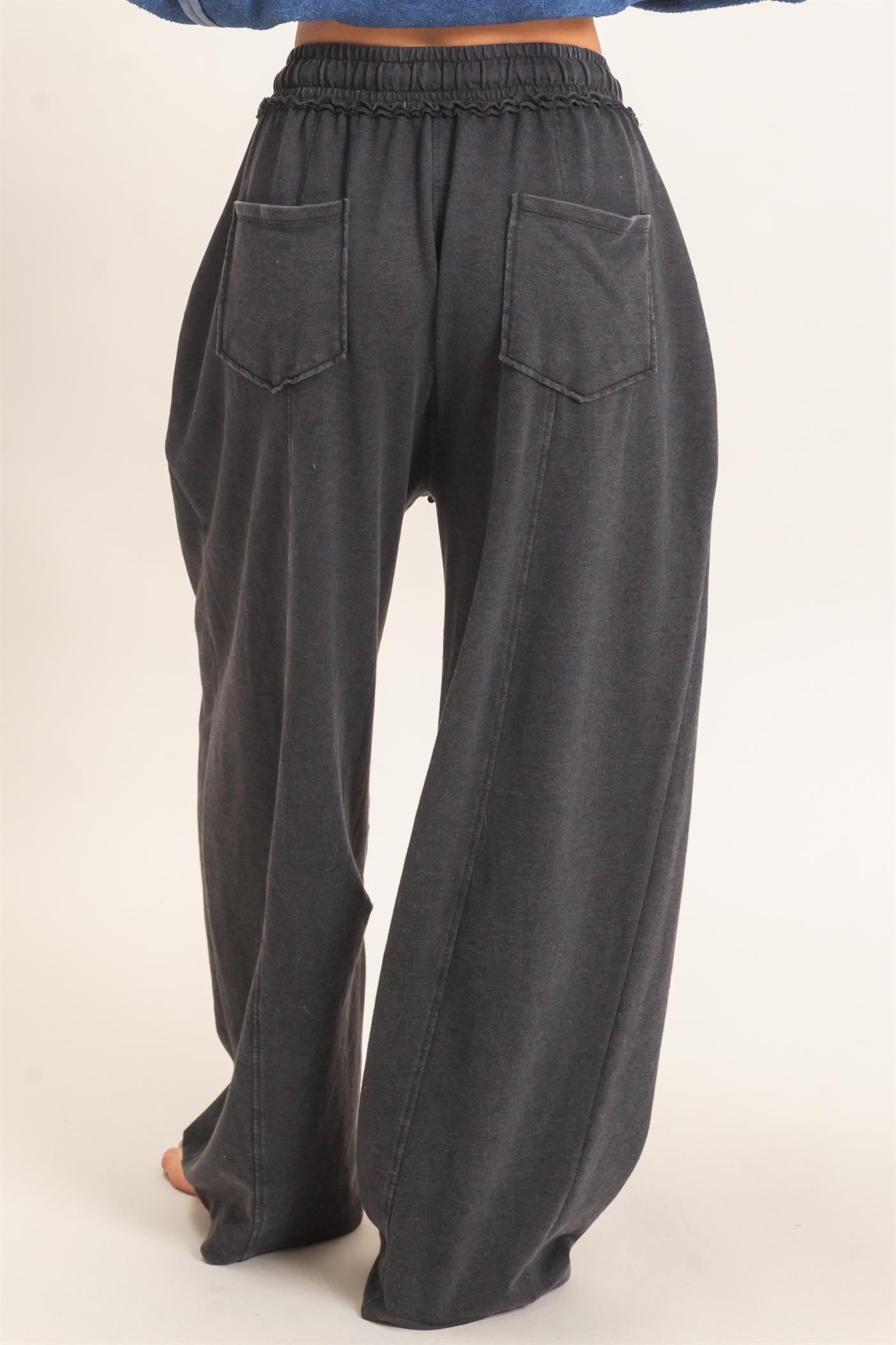Wholesale Mineral Washed Barrel Sweatpants Pants DZ26F246 BLACK DOUBLE ZERO