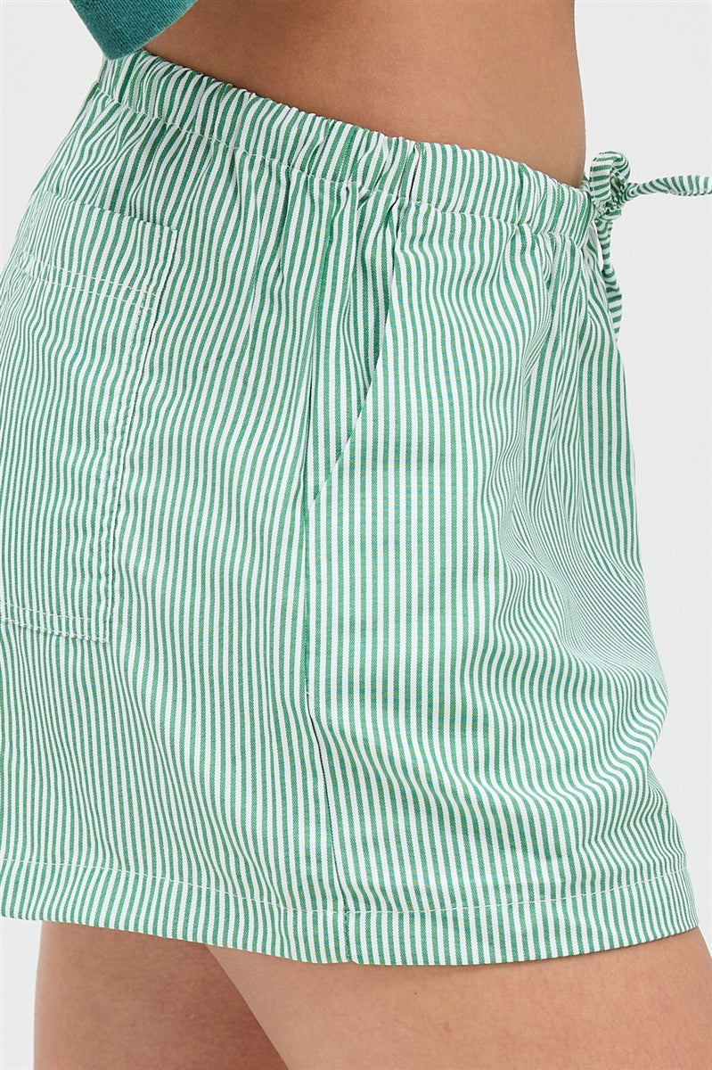 Wholesale Striped Drawstring Waist Shorts Shorts DZ26A747 GREEN DOUBLE ZERO