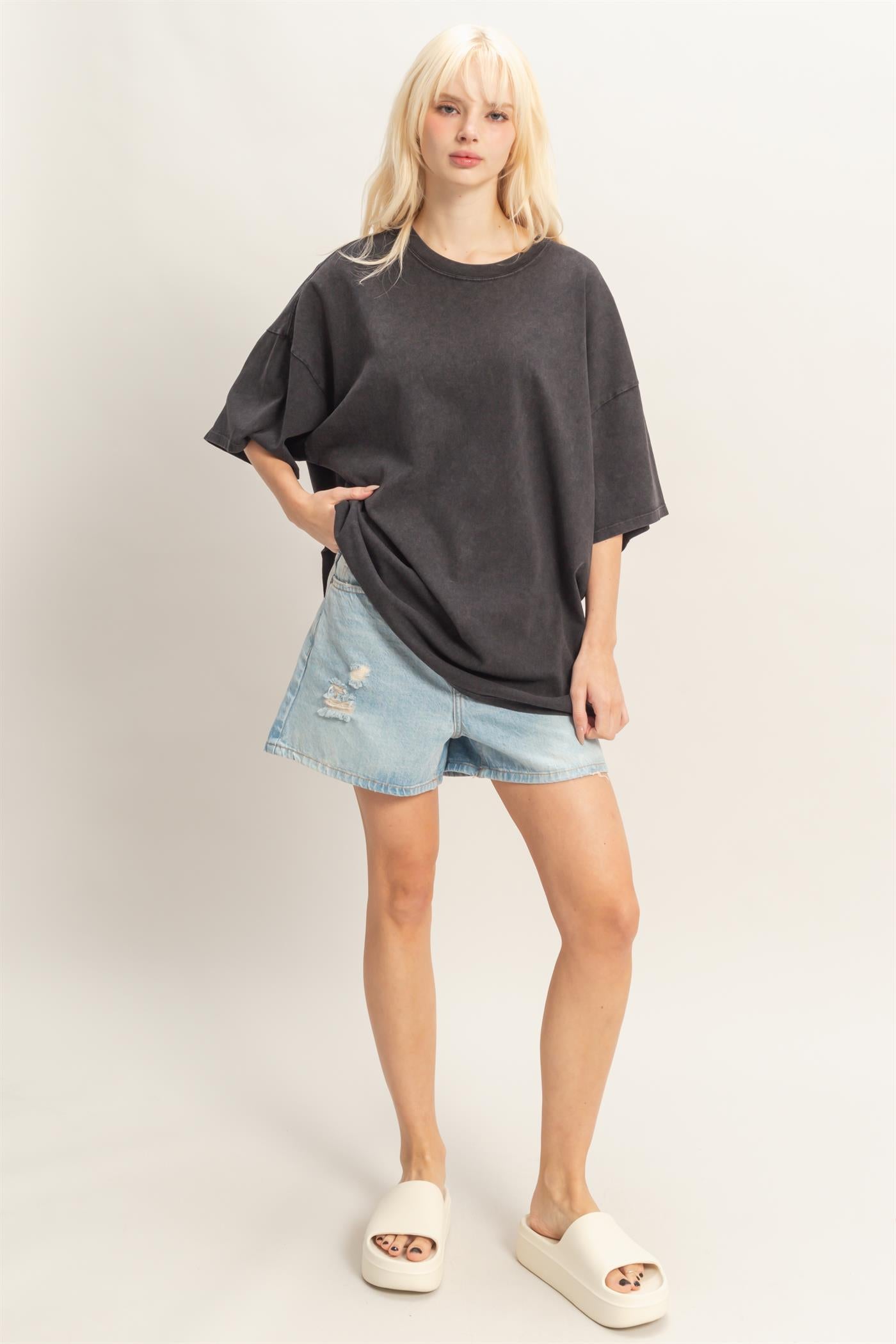 Wholesale Oversized Mineral Wash T-Shirt T-Shirts DZ26A031 BLACK DOUBLE ZERO