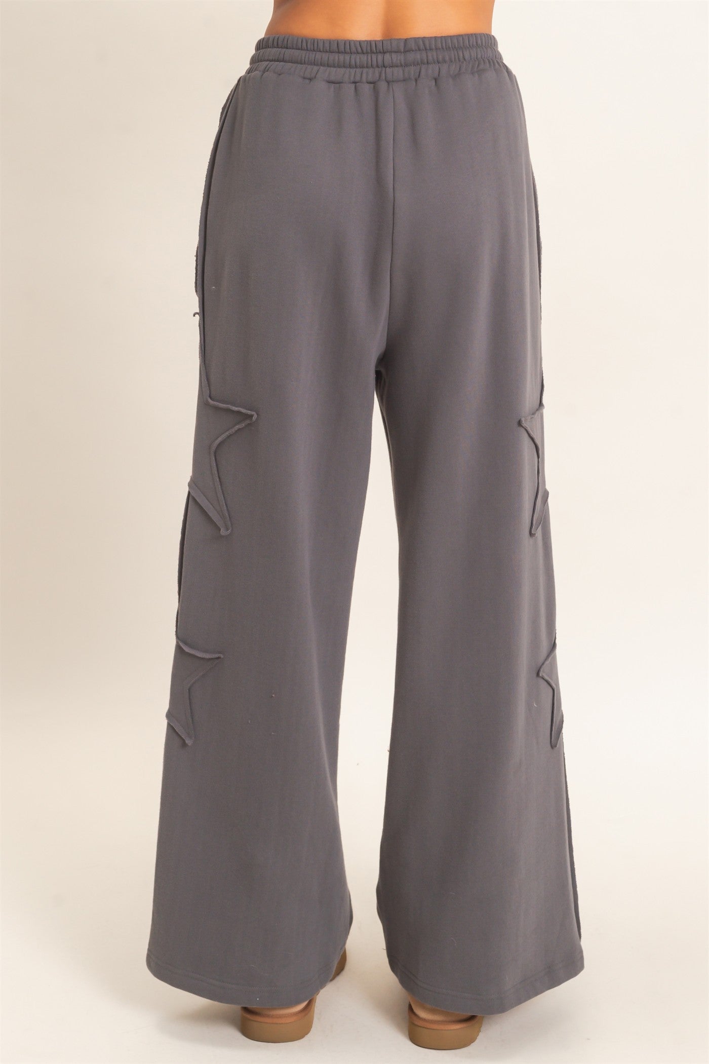 Wholesale French Terry Star Patch Sweatpants Pants DZ27A197 CHARCOAL DOUBLE ZERO