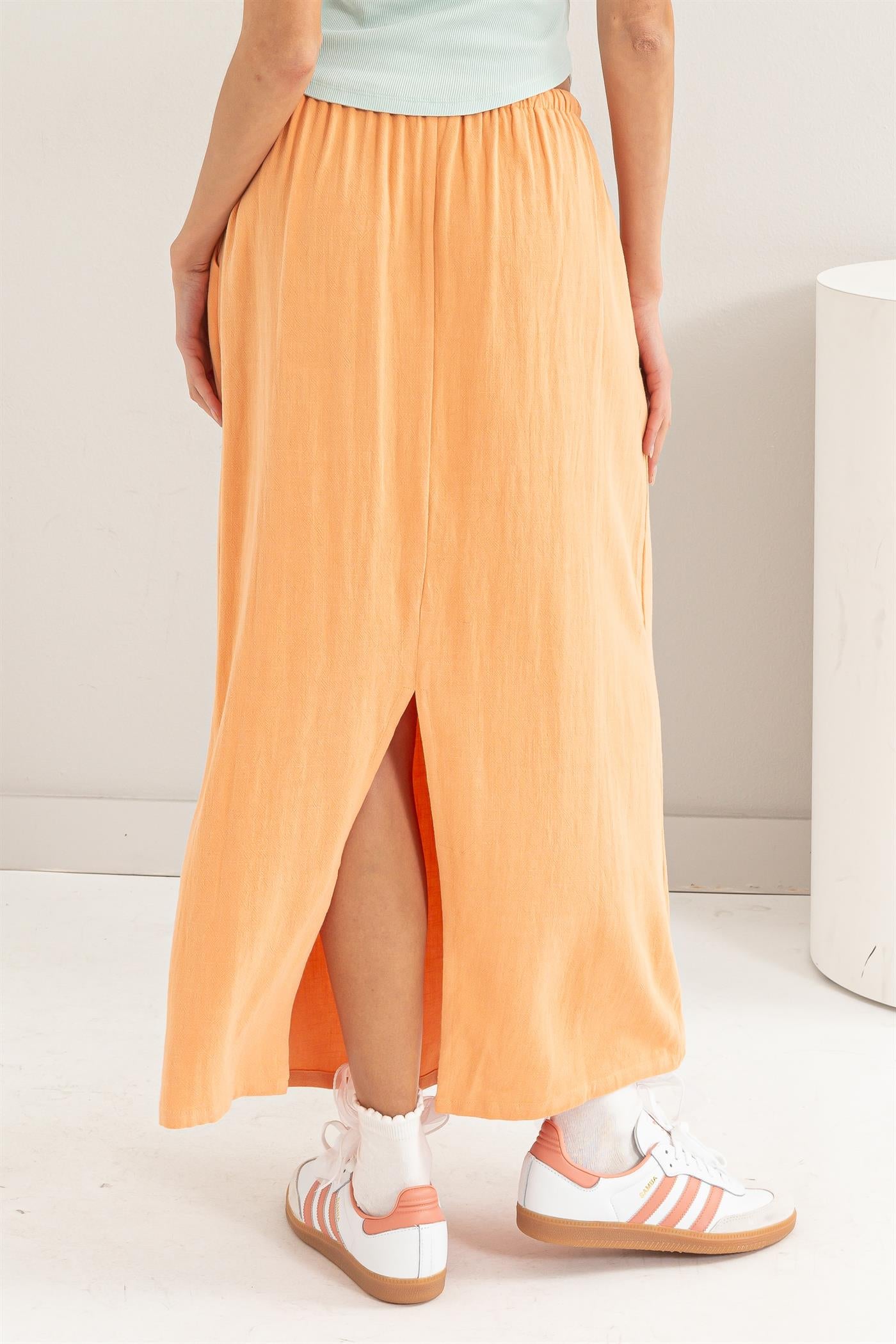 Wholesale Linen Midi Skirt Skirts DZ24A302 ORANGE DOUBLE ZERO