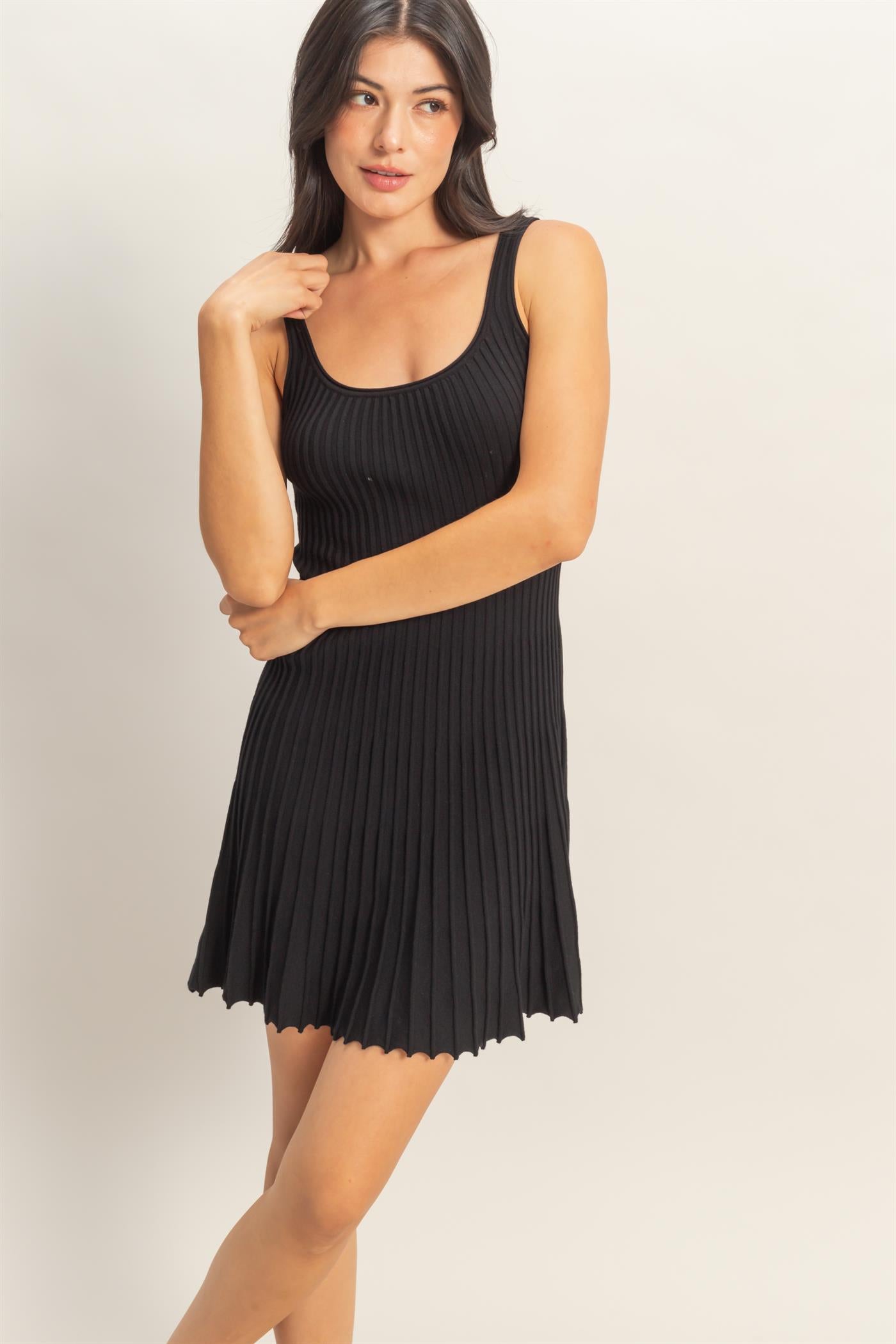 Wholesale Pleated Knit Tank Mini Dress Dresses DZ26C283 BLACK DOUBLE ZERO