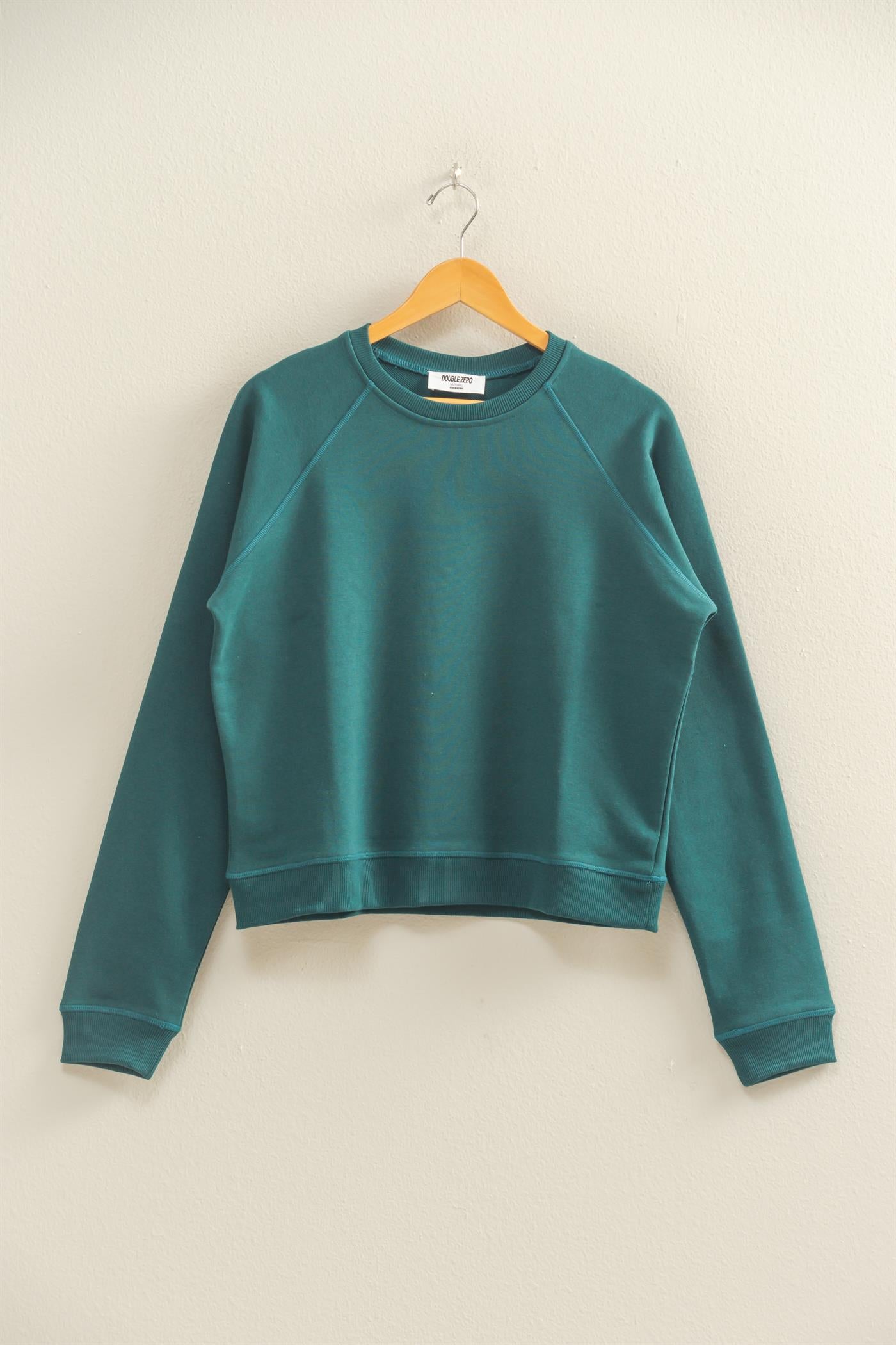 Wholesale Crew Neck Raglan Sleeve Comfy Pullover Sweatshirt Sweatshirts DZ25E237 DEEP GREEN DOUBLE ZERO