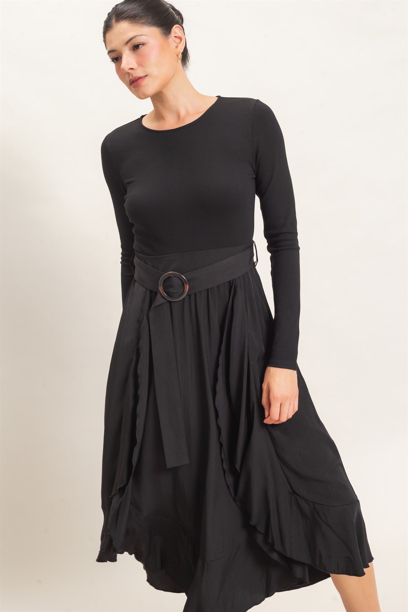 Wholesale Long Sleeve Flowy Dress Dresses HF26C997 BLACK HYFVE