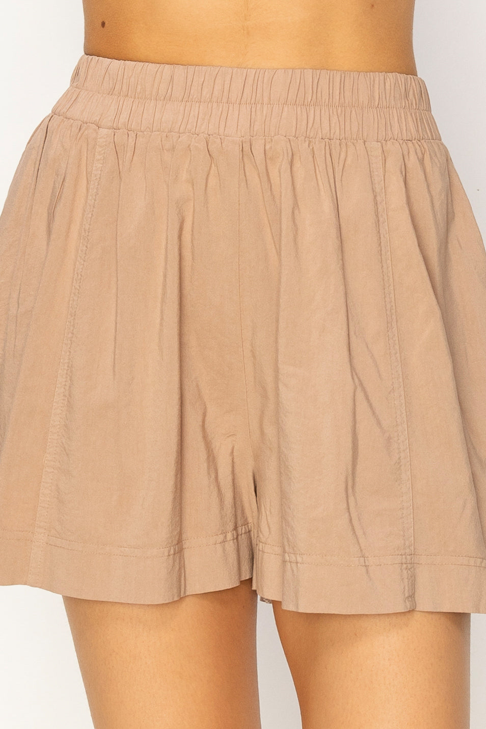 Wholesale Seam Detail High Waist Shorts Shorts DZ24A421 TAN DOUBLE ZERO