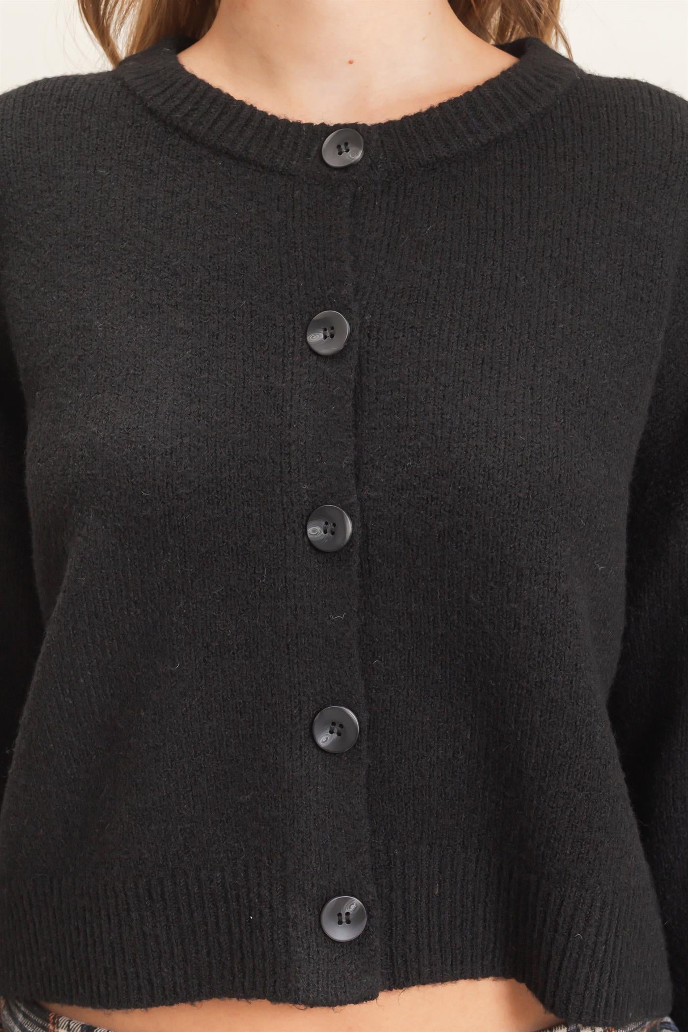 Wholesale Crew Neck Cardigan Sweater Cardigans HF26E226-D BLACK HYFVE