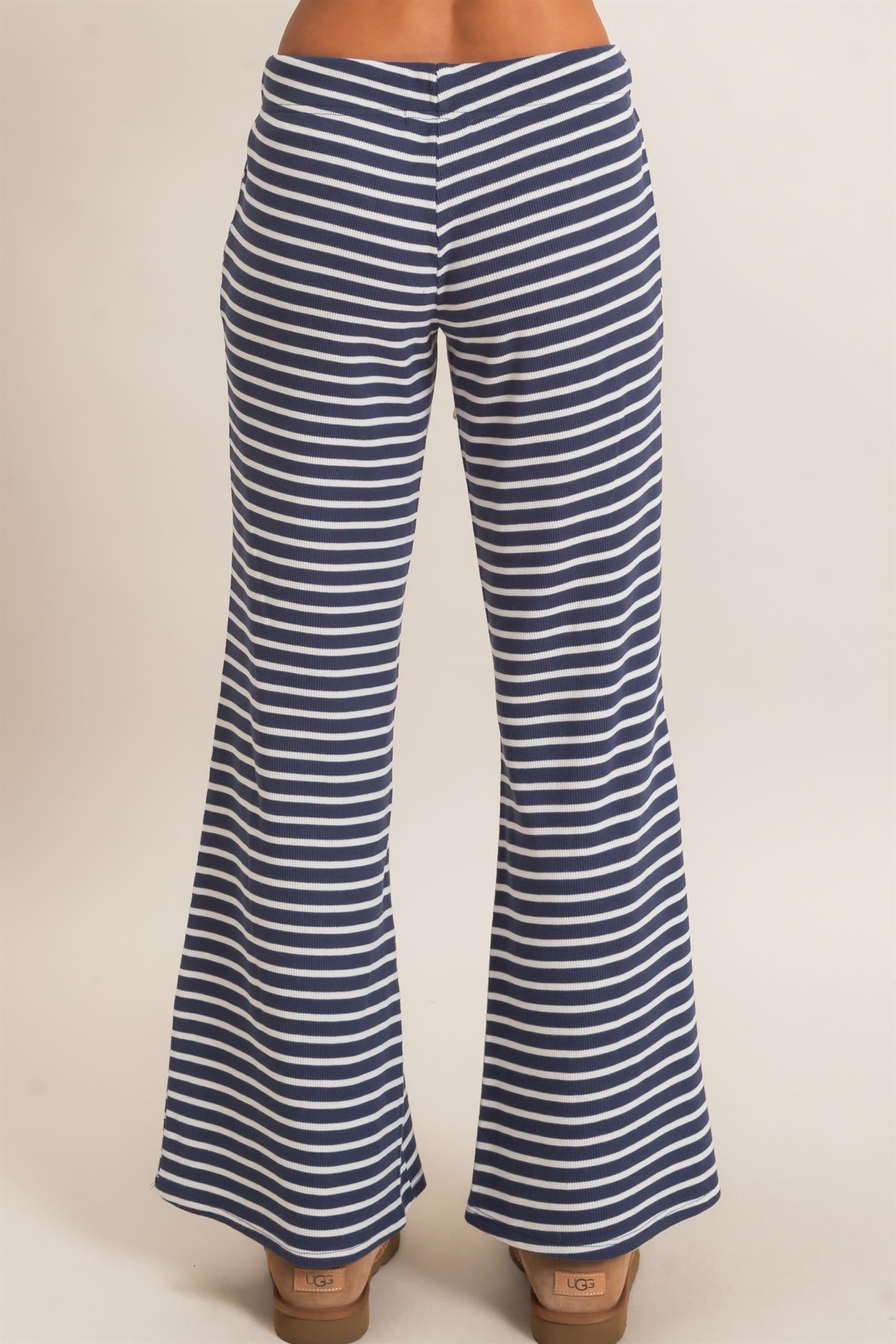 Wholesale Low Rise Striped Waffle Knit Pants Pants DZ26E553 NAVY DOUBLE ZERO
