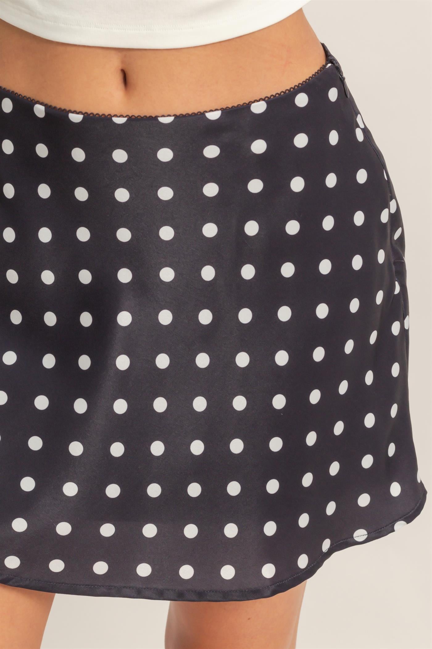 Wholesale Satin Polka Dot Mini Skirt Skirts DZ26C207 BLACK DOUBLE ZERO