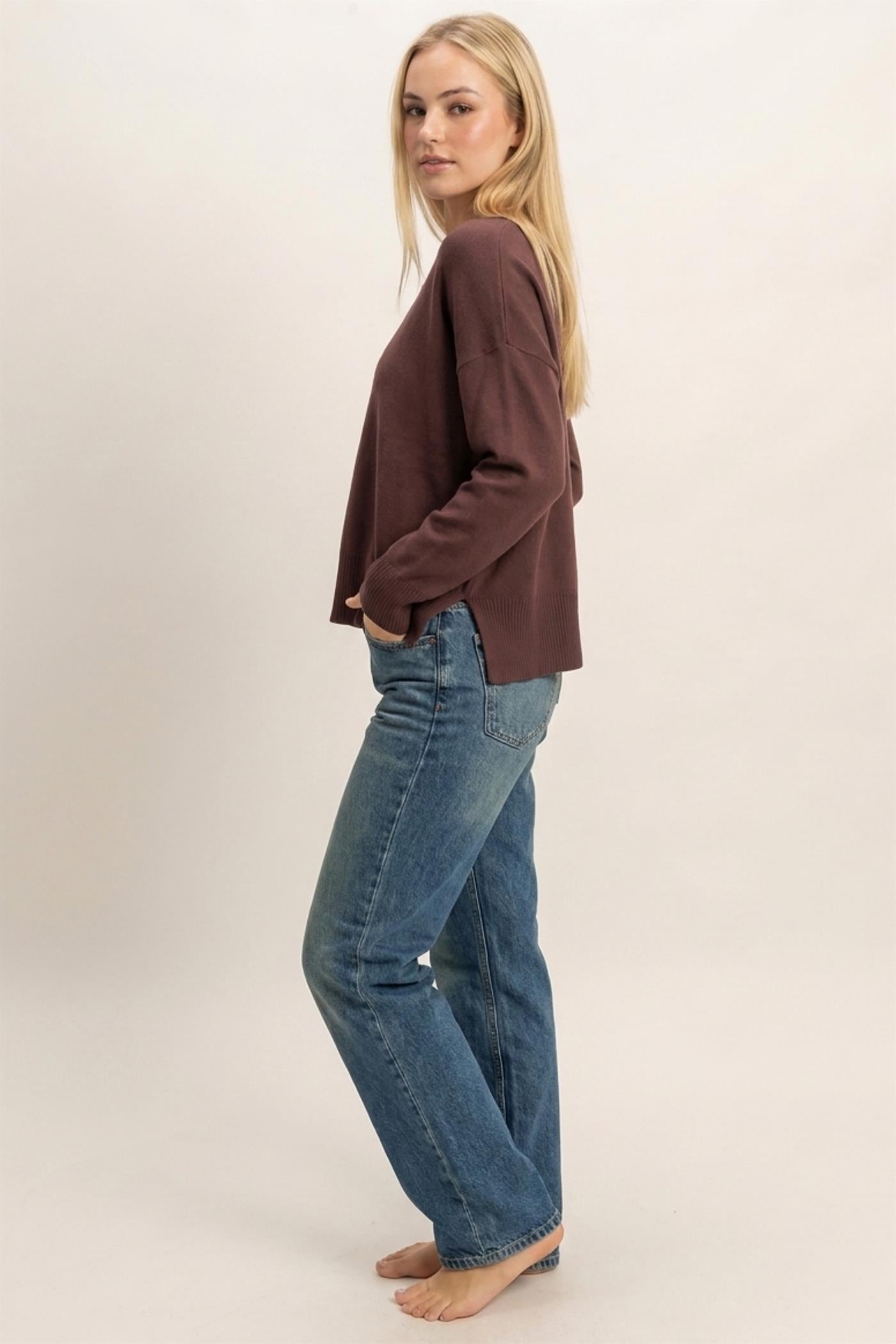 Wholesale Roll Neck Seam Detail Sweater Sweaters DZ26C975 COCOA DOUBLE ZERO