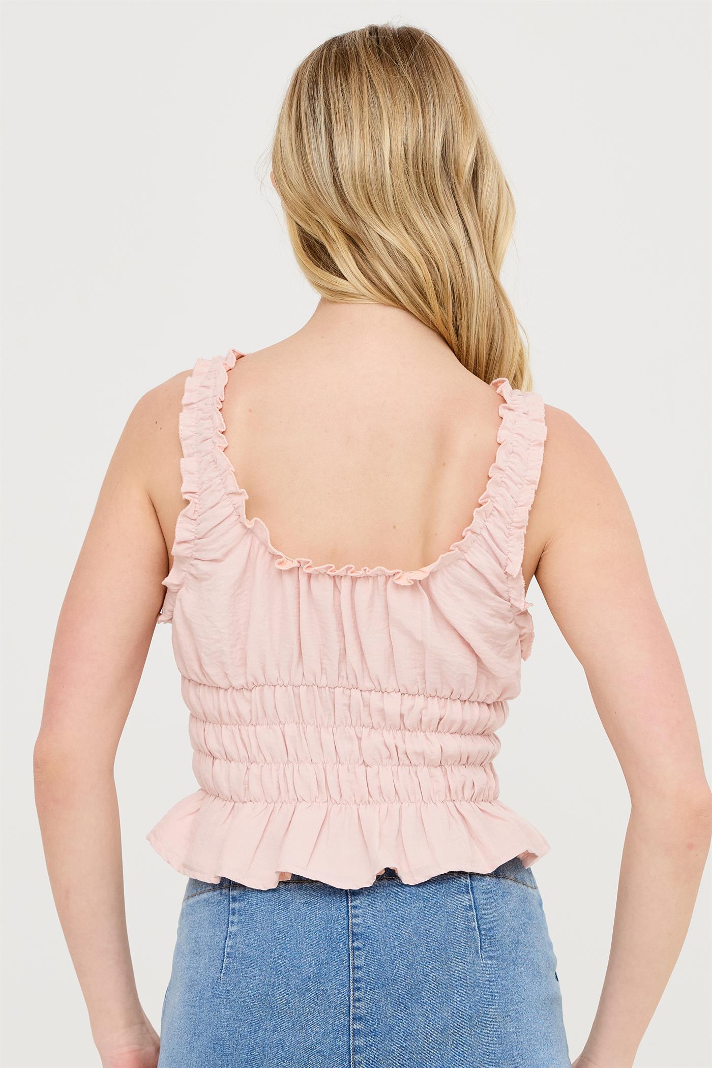 Wholesale Ruched Square Neck Smocked Top Clothing Tops HF26E388-D BLUSH HYFVE