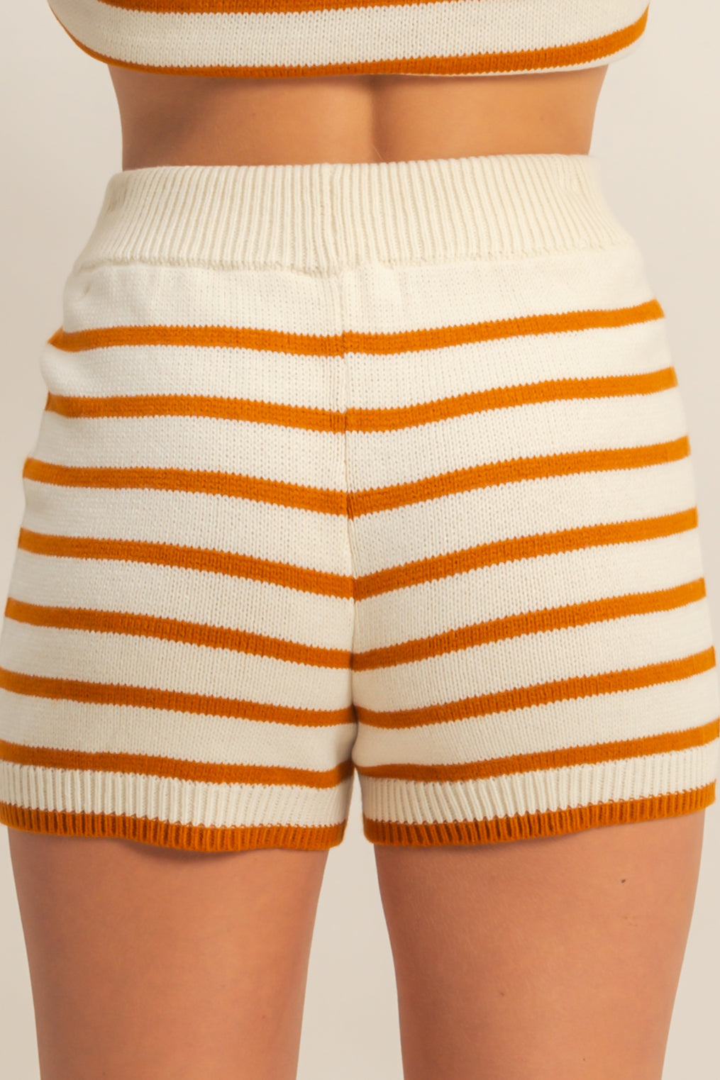 Wholesale Striped Knit Sweater And Shorts Set Clothing DZ25E141-SET CREAM/CARAMEL DOUBLE ZERO