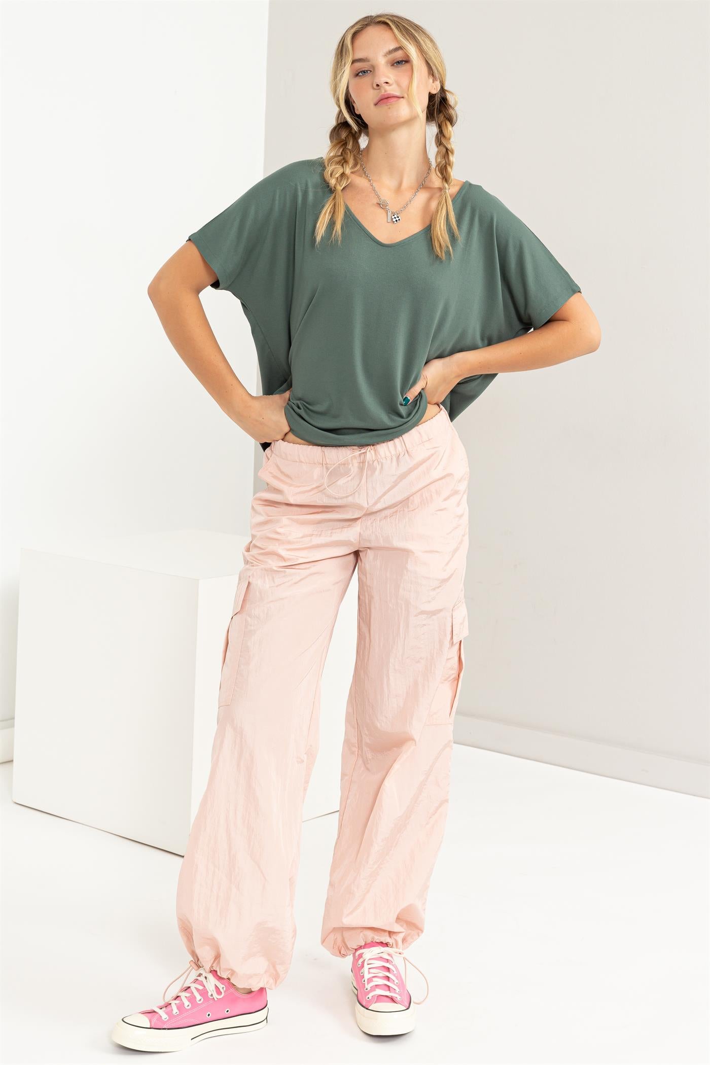 Wholesale Low Rise Parachute Cargo Pants Pants DZ24C809 BLUSH DOUBLE ZERO