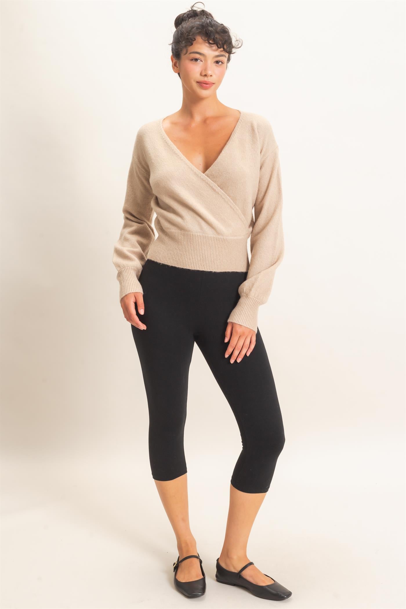 Wholesale Wrap V Neck Sweater Sweaters DZ26E948 TAUPE DOUBLE ZERO