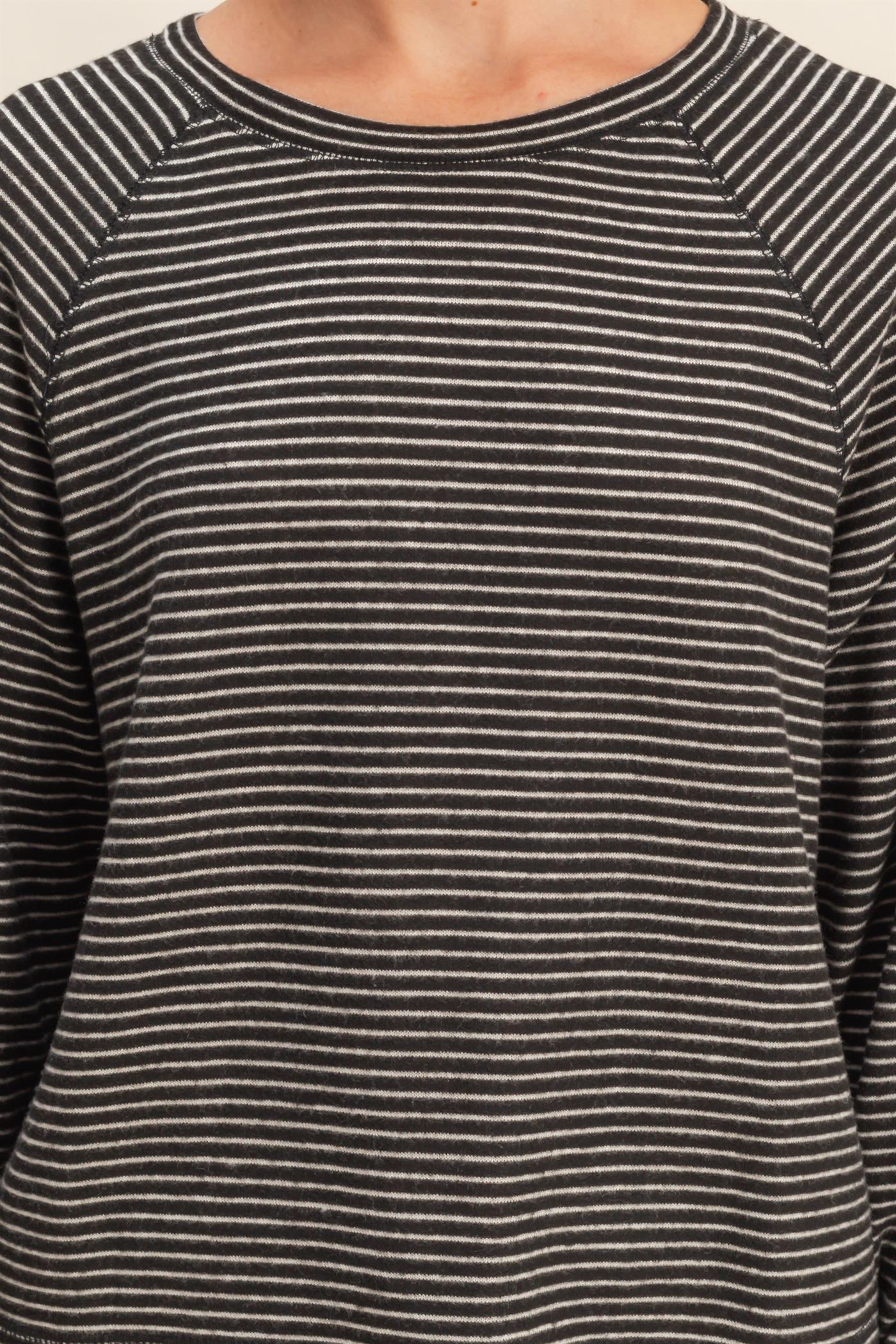 Wholesale Striped Raglan Long Sleeve Top Clothing Tops DZ25E600 BLACK/CREAM DOUBLE ZERO