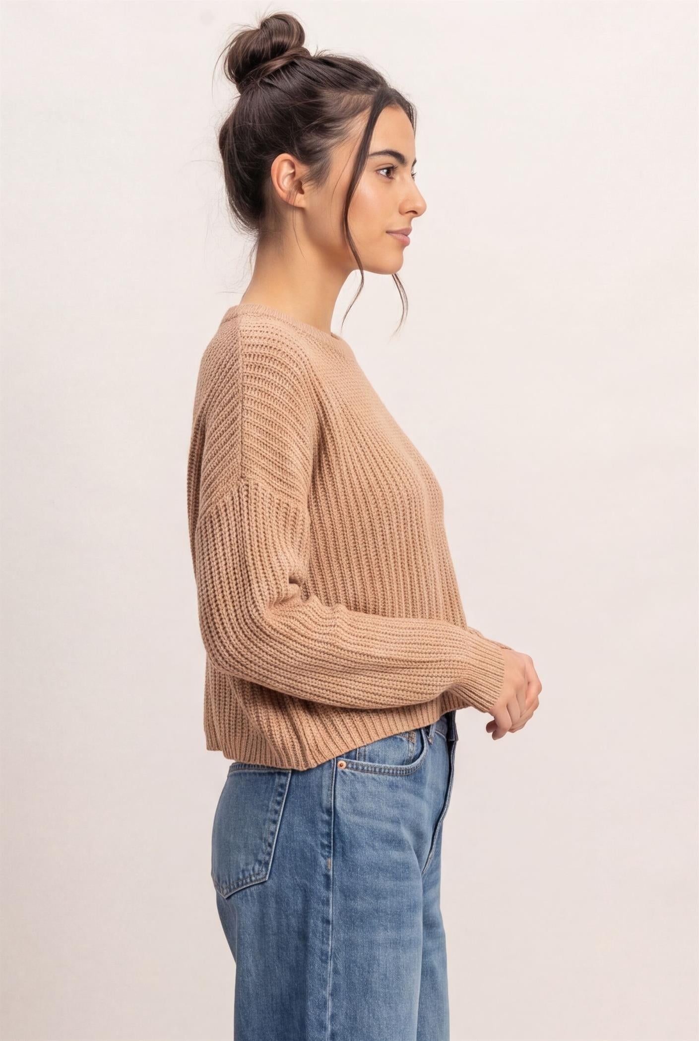 Wholesale Oversized Cropped Sweater Sweaters DZ26E252 DARK TAUPE DOUBLE ZERO