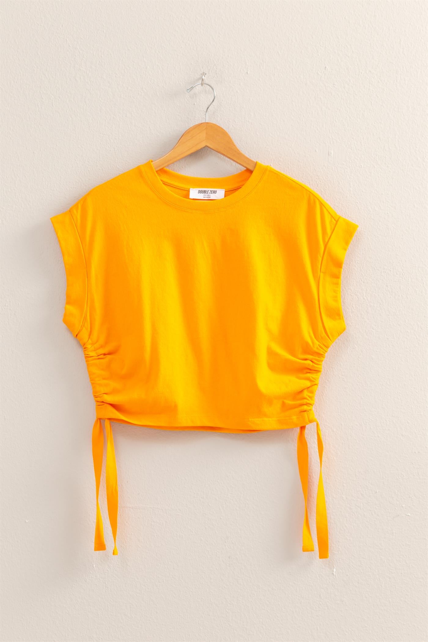 Wholesale Short Sleeve Side Tie Detail Top Clothing Tops DZ25C113 ORANGE DOUBLE ZERO