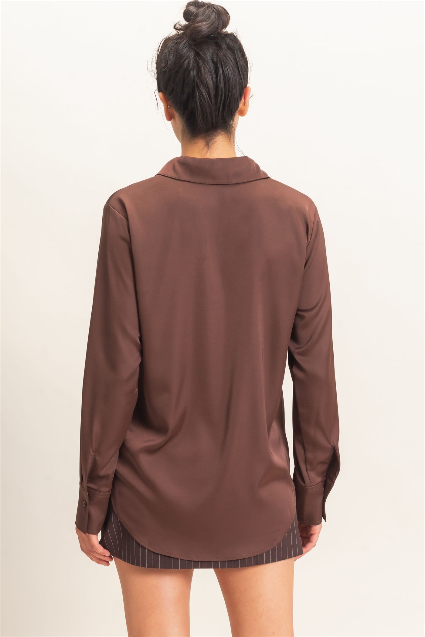 Wholesale Satin Button-Down Shirts Shirts DZ26E265 DARK BROWN DOUBLE ZERO